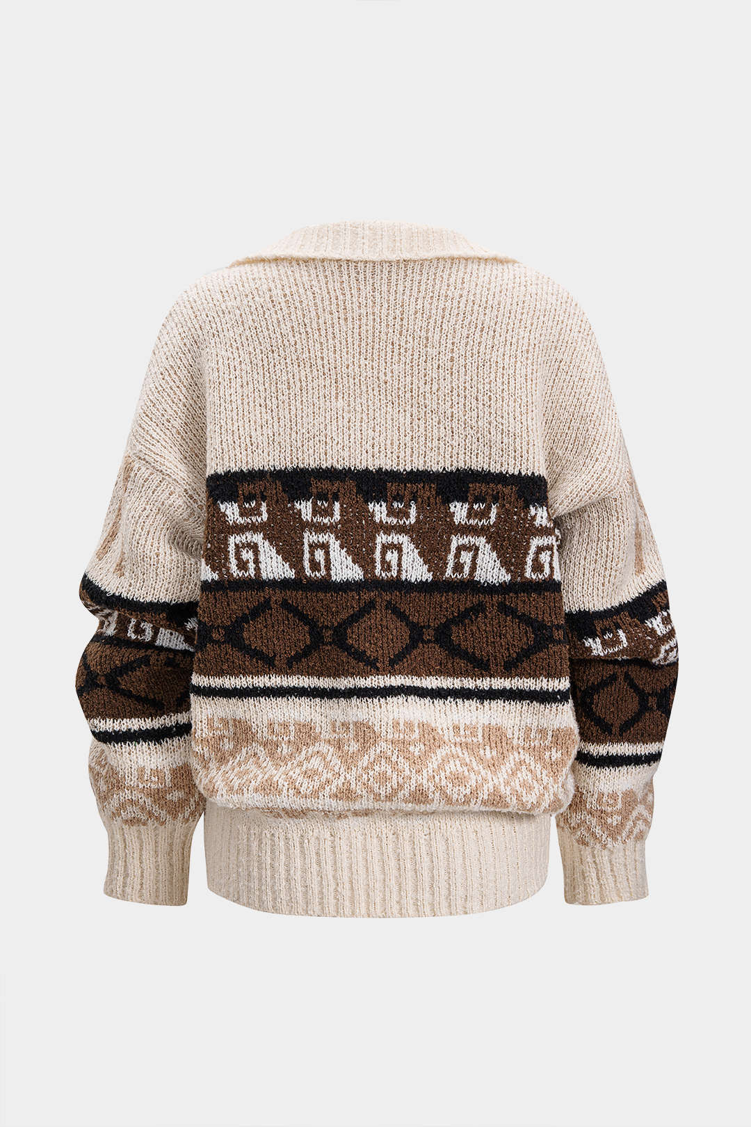 Knit Fair Island Print Button Cardigan - Weenar