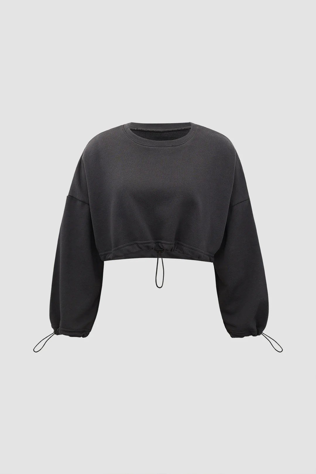 Round Neck Drawstring Long-Sleeve Top - Weenar