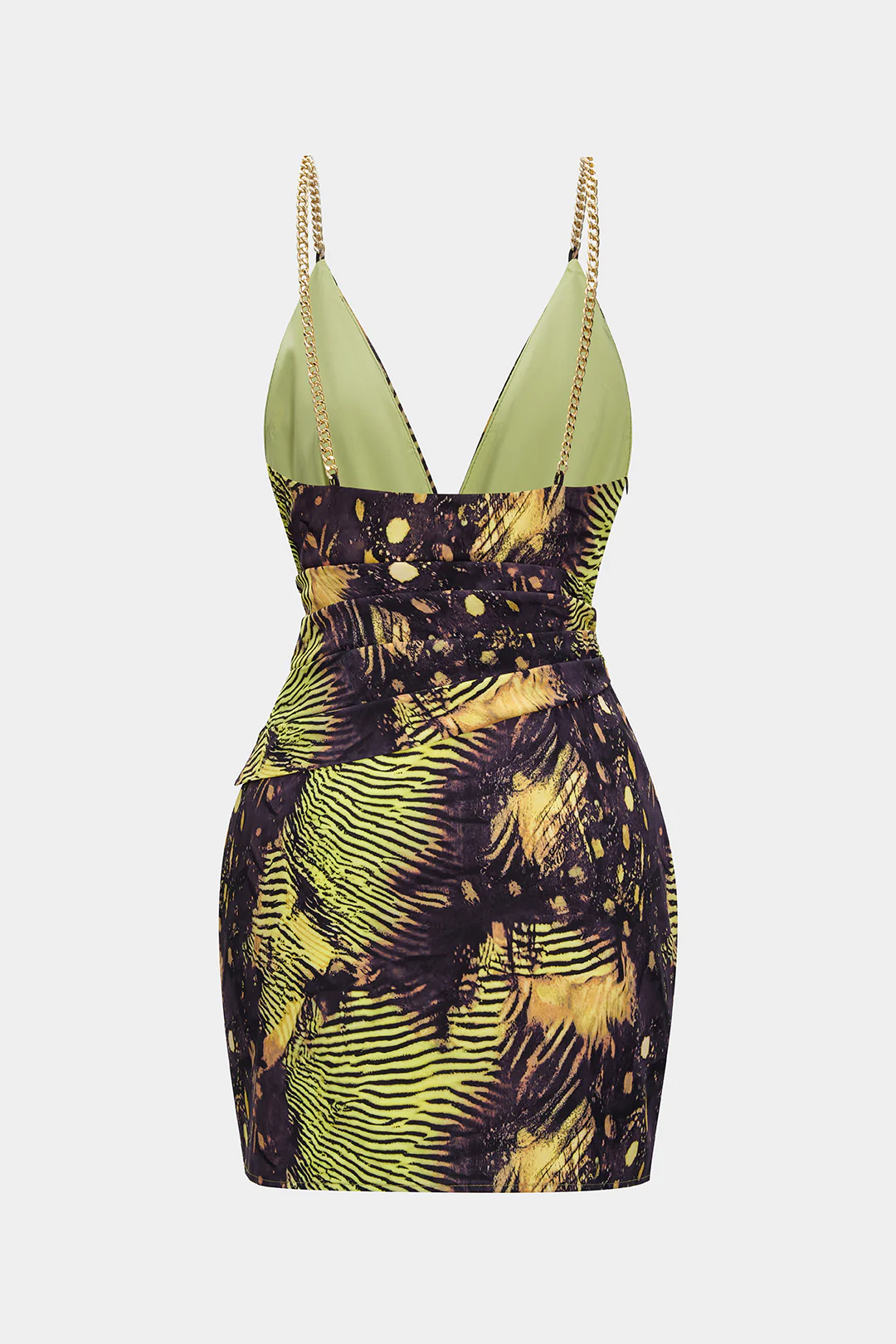 Tropical Print Metallic Chain Asymmetrical Sleeveless Mini Dress - Weenar