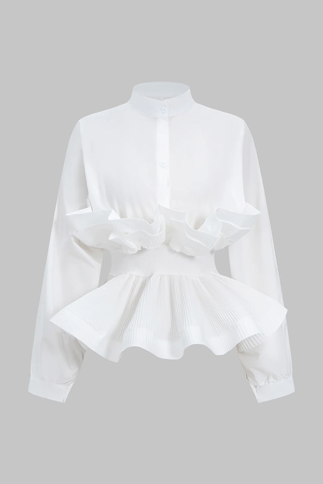 Ruffle Pleated Button Long-Sleeve Shirt - Weenar