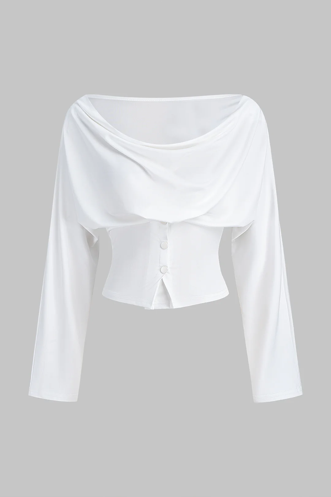 Draped Cowl Neck Ruched Long-Sleeve Top - Weenar