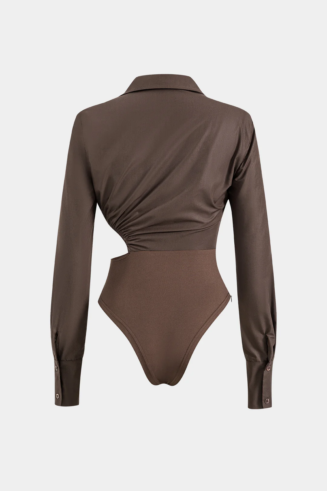 Asymmetry Patchwork Ruched Cut Out Long Sleeve Bodysuit - Weenar