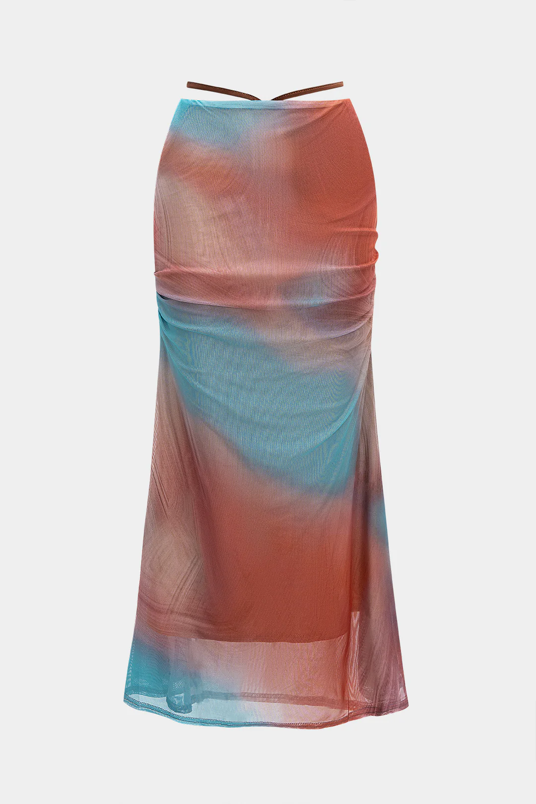 Colorblock Print Mesh Ruched Skirt - Weenar