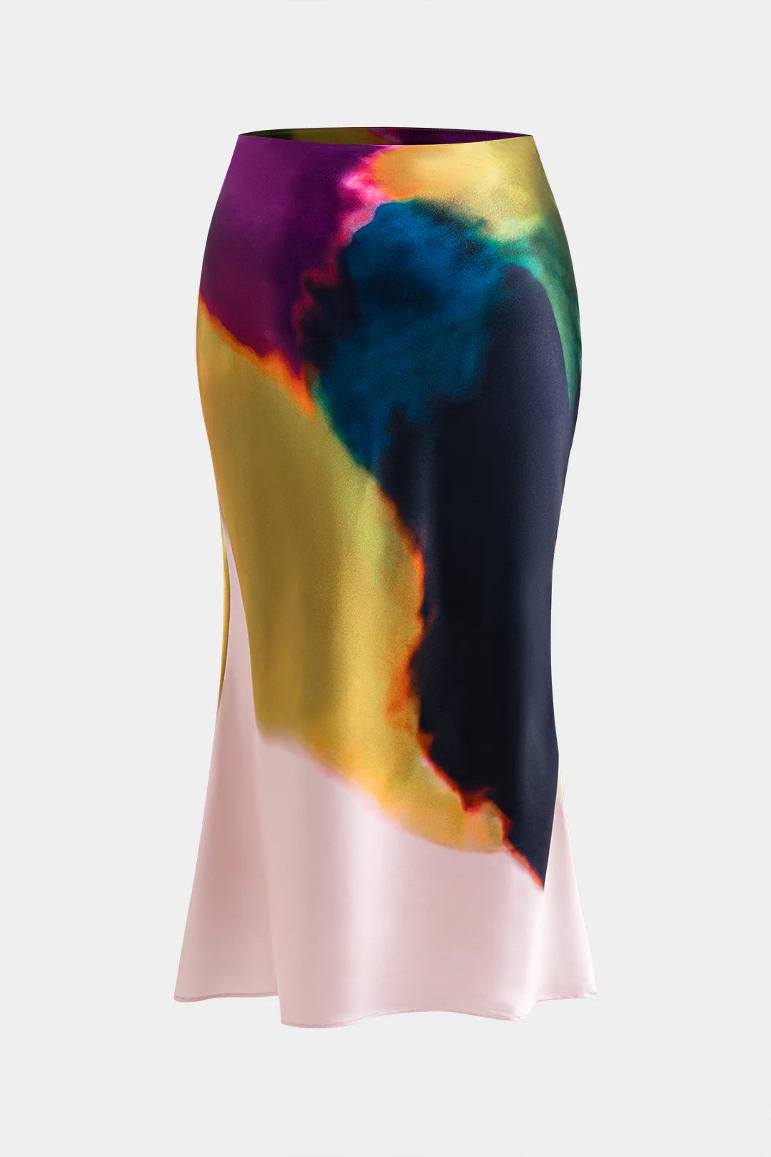 Plus Size Ombre Print Satin Zipper Skirt - Weenar