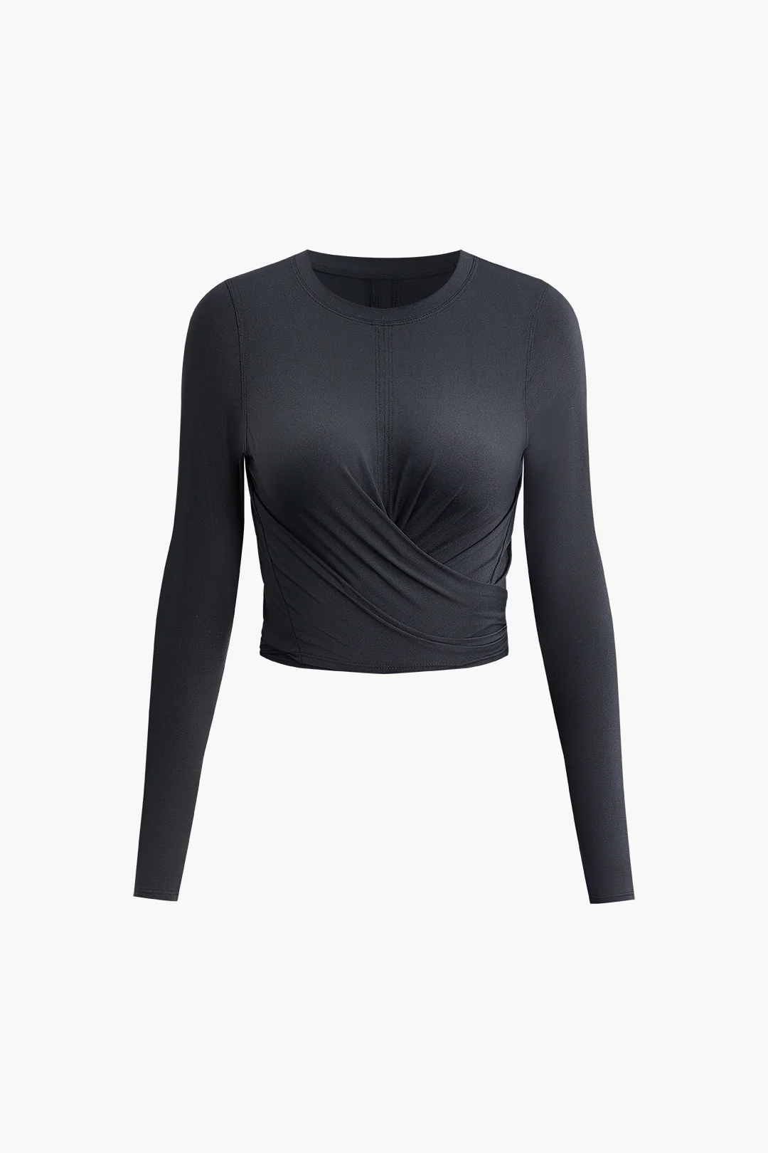 Ruched Crossed Tie Up Long-Sleeve Sports Top - Weenar