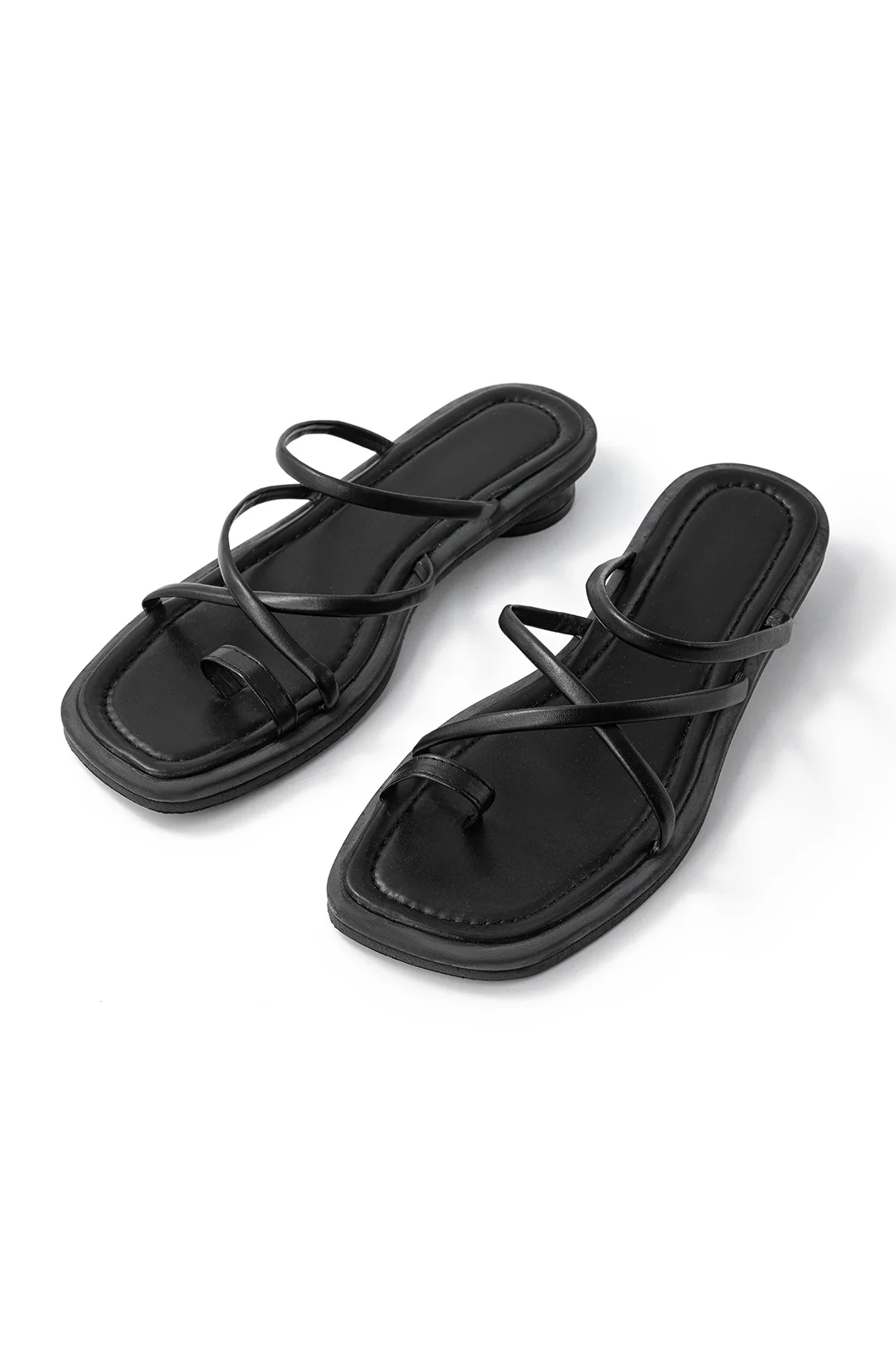Faux Leather Crossed Flat Sandals - Weenar