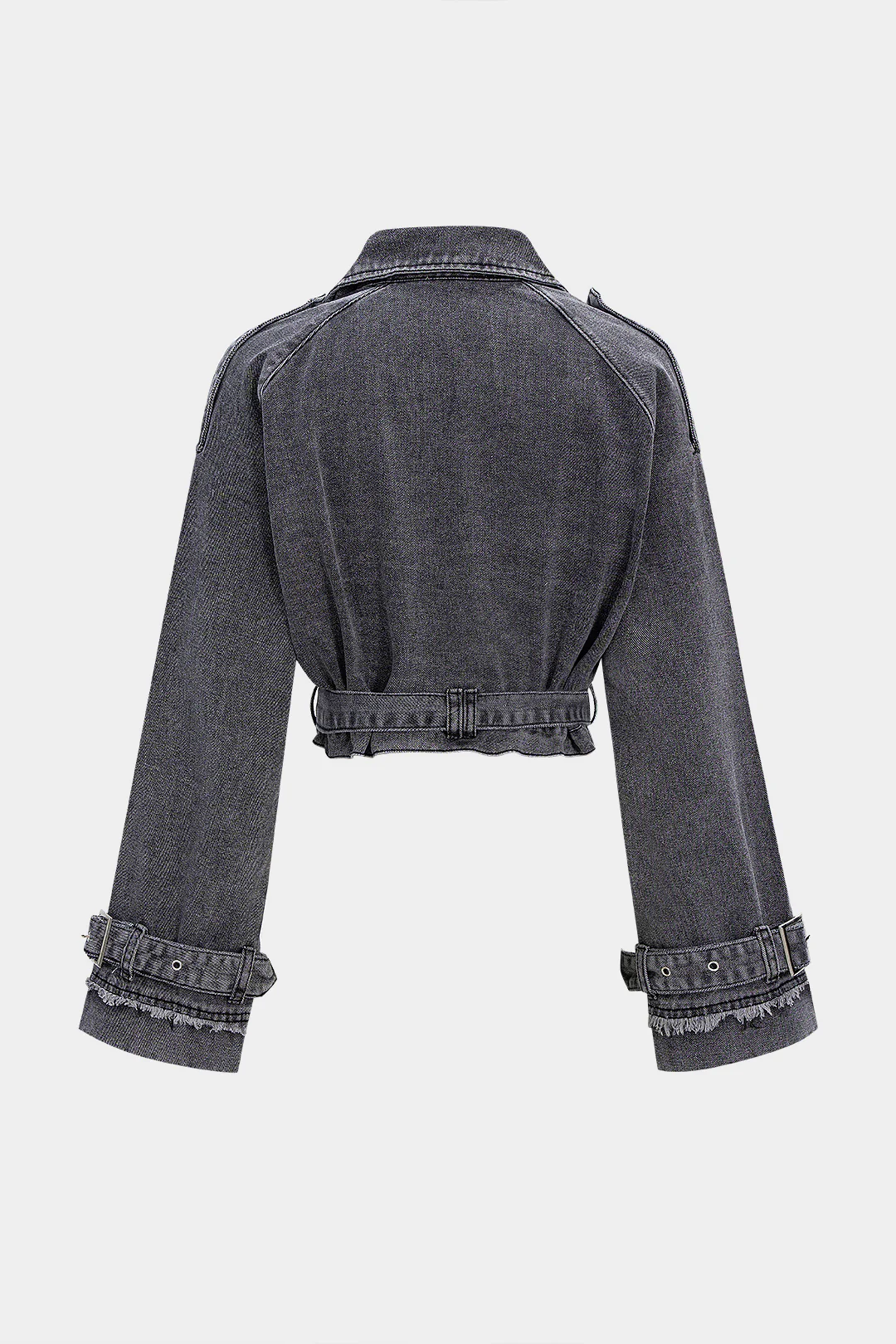 Denim Washed Button Belted Outerwear - Weenar