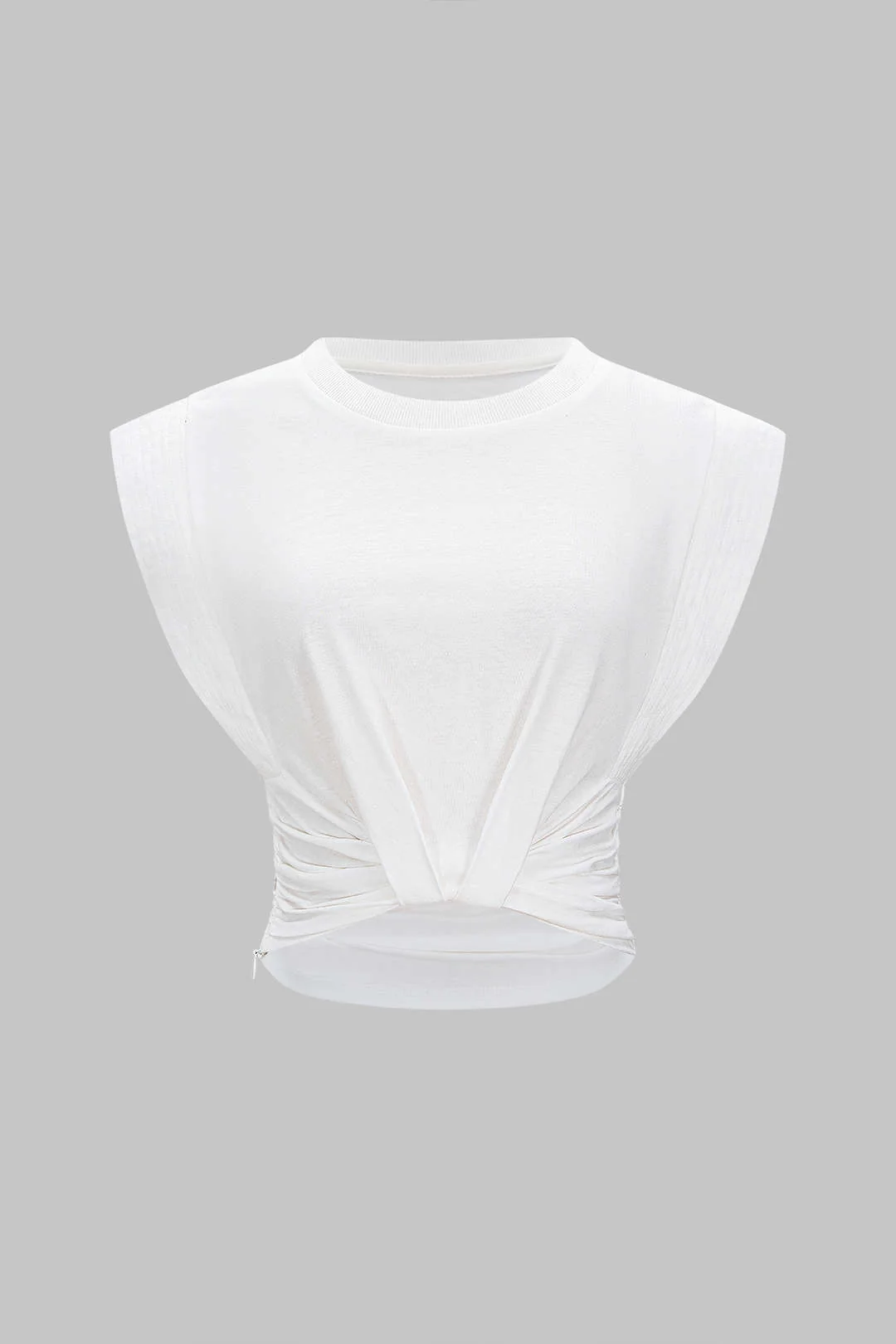 Solid Round Neck Ruched Flutter Sleeve T-Shirt - Weenar