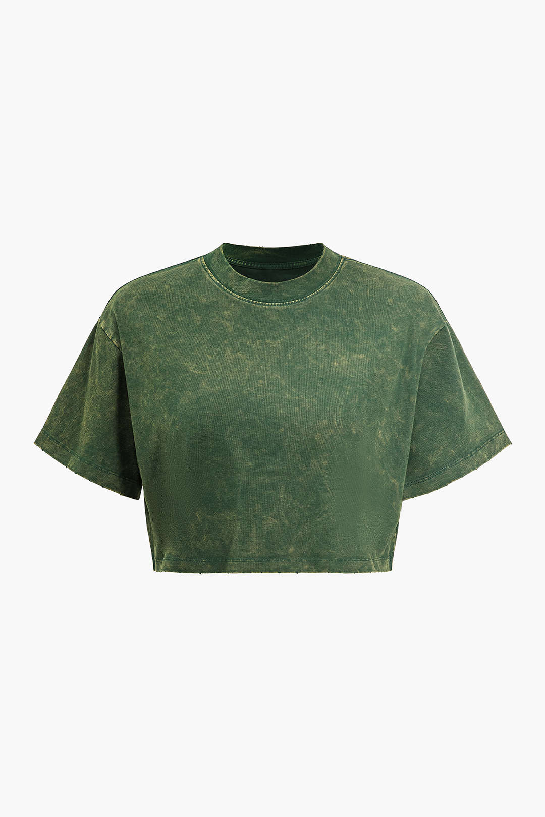 Washed Round Neck Cropped Short Sleeve T-Shirt - Weenar