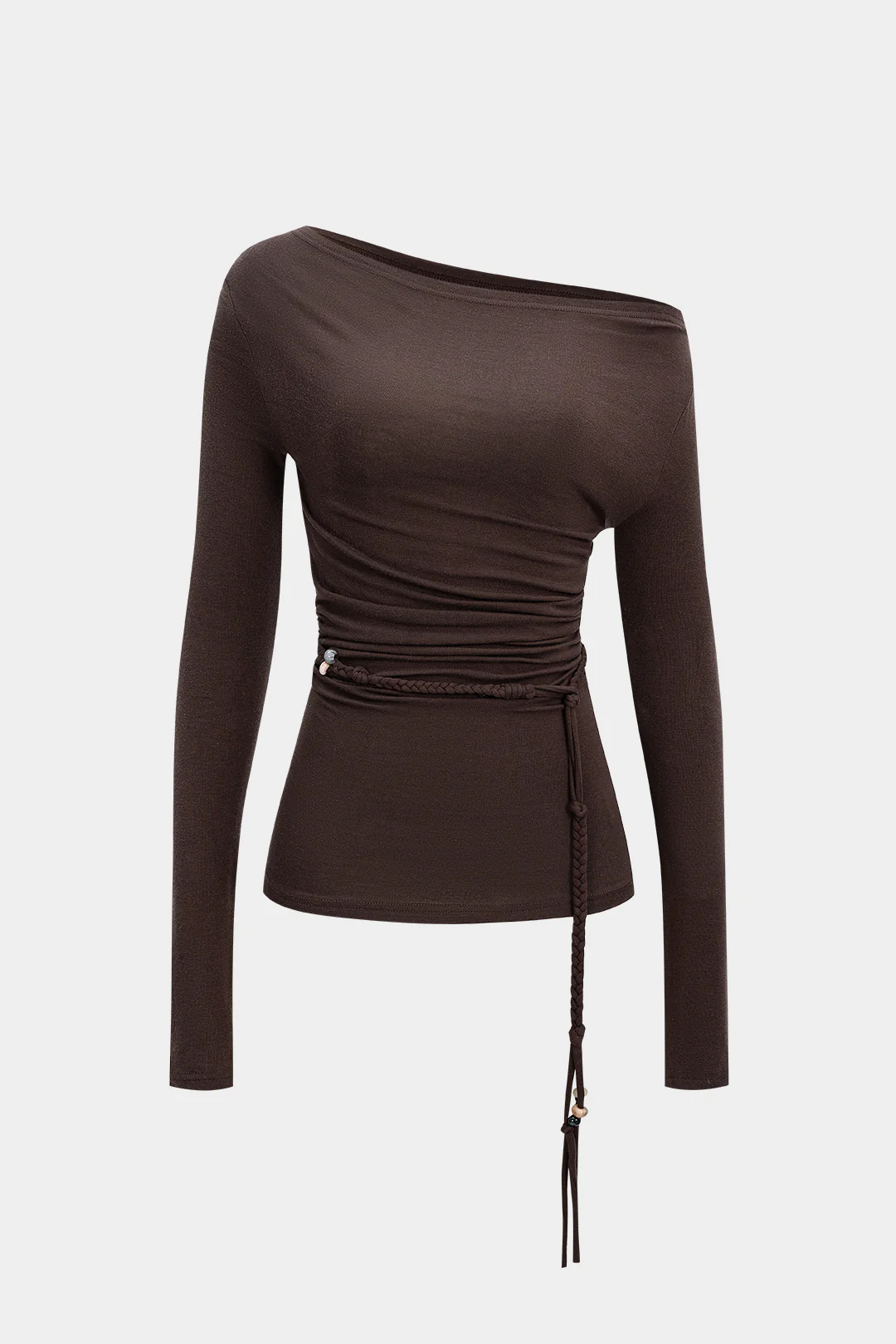 Asymmetrical Shoulder Braided Long-Sleeve Top - Weenar