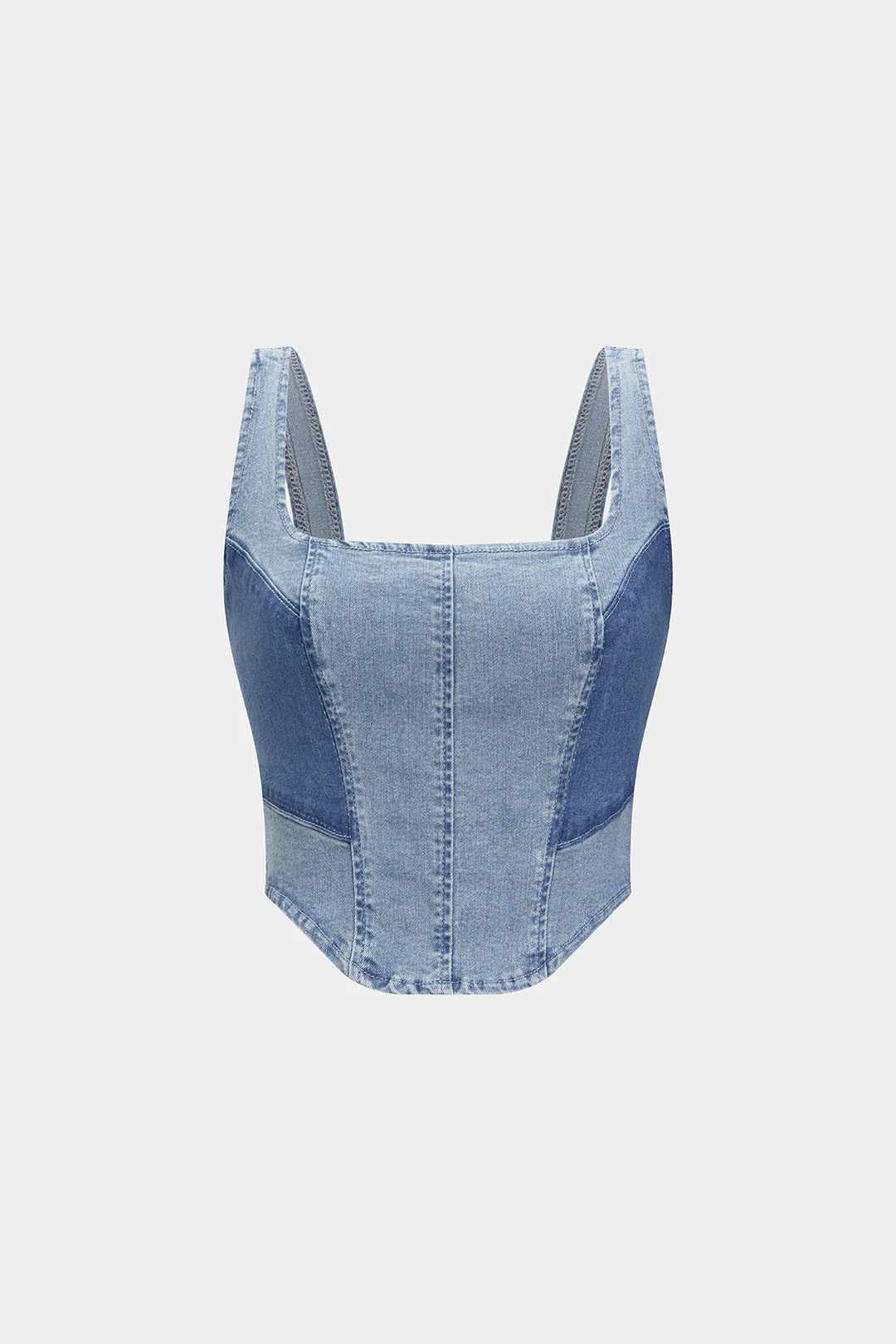 Denim Contrast Zipper Crop Top - Weenar