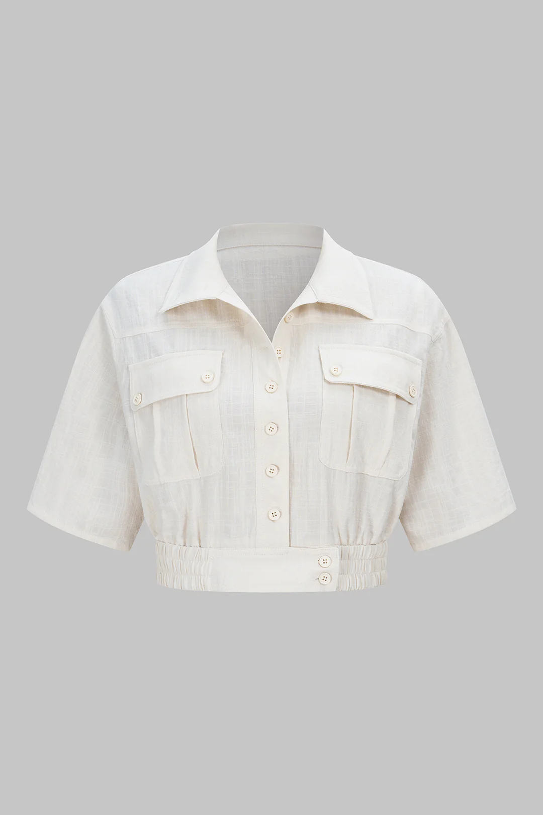 Linen Lapel Button Short Sleeve Shirt - Weenar