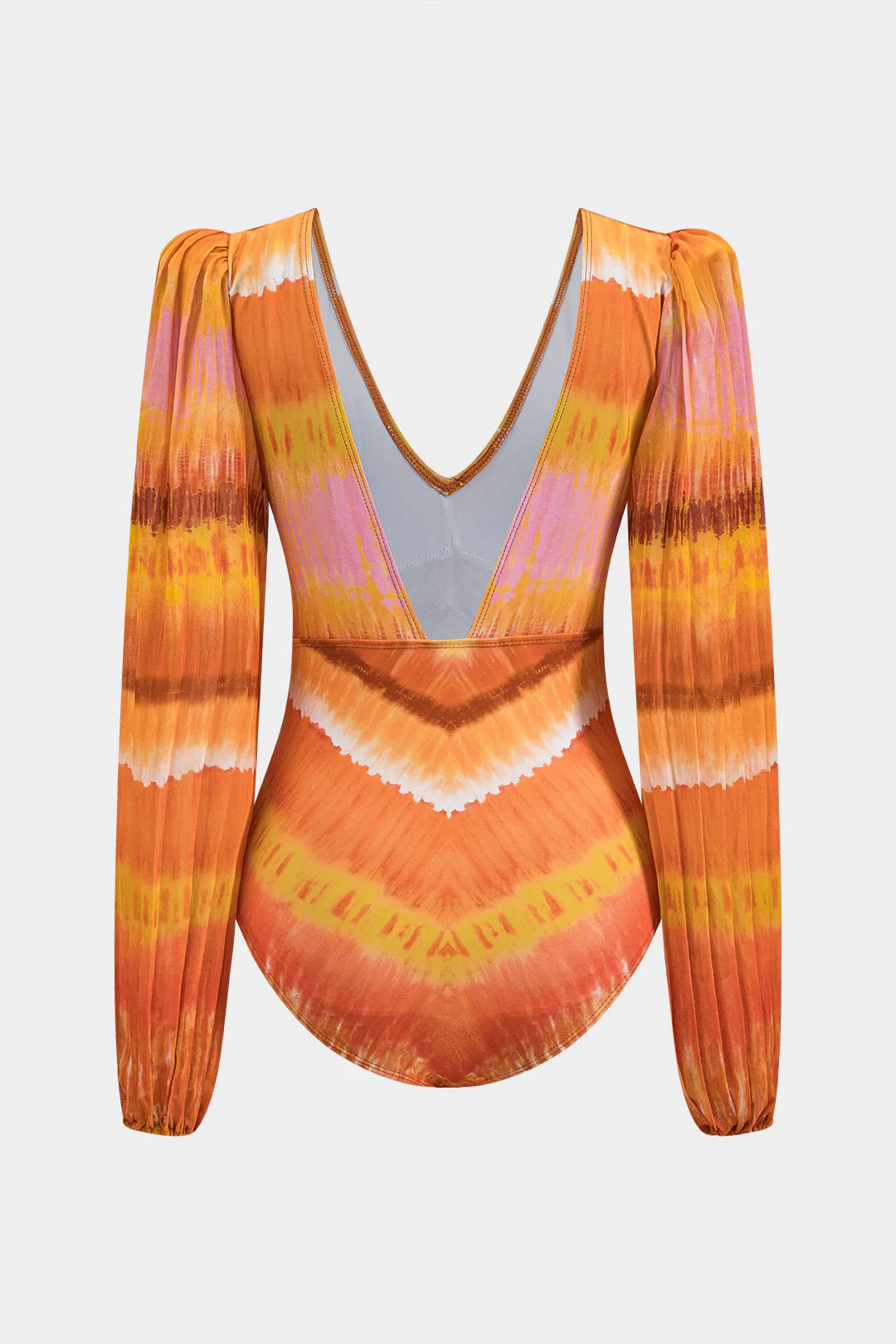 Ombre Print Chiffon Ruched Backless V-Neck One-Piece Swimsuit - Weenar