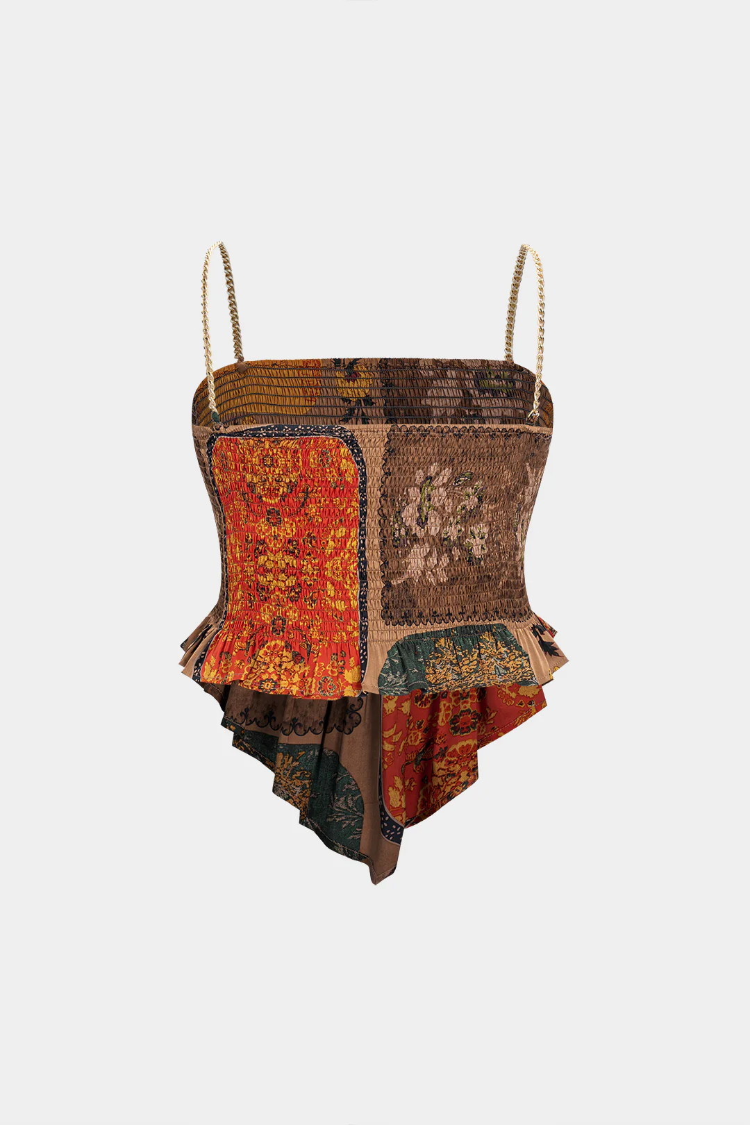 Plus Size Bohemian Print Chain Shirred Cami Top - Weenar