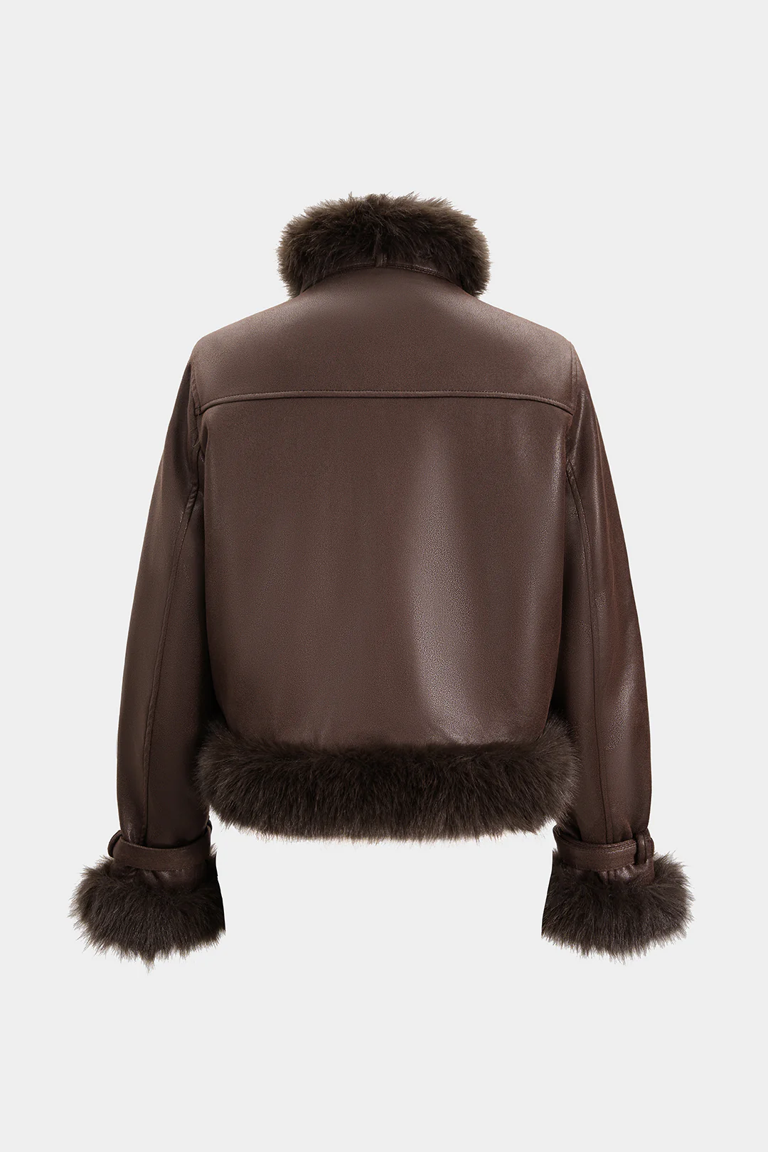 Faux Leather Fur Patchwork Stand Collar Jacket - Weenar