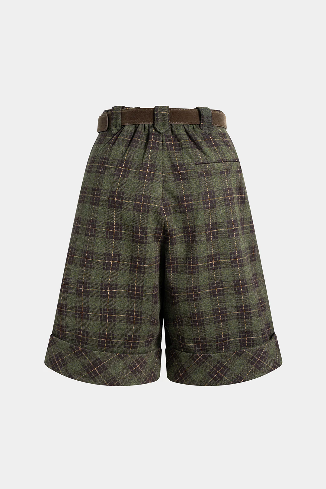 Plaid Print Belted Cuffed Shorts - Weenar