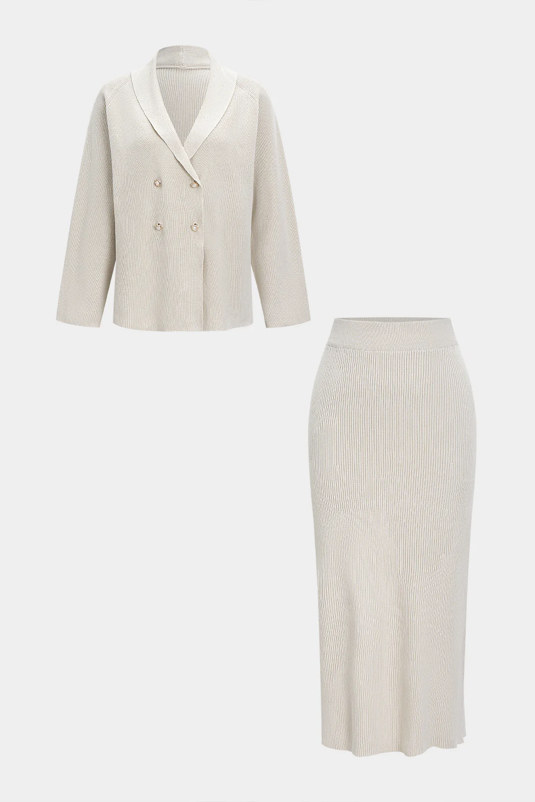 Knit Button Cardigan And Skirt Set - Weenar