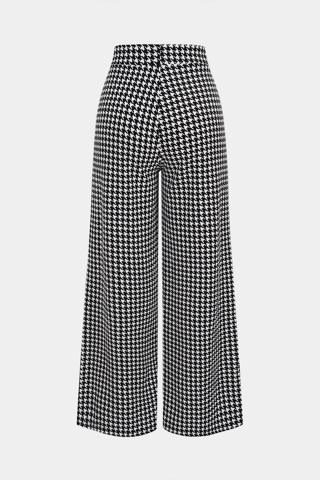Houndstooth Print High Waist Button Wide Leg Pants - Weenar