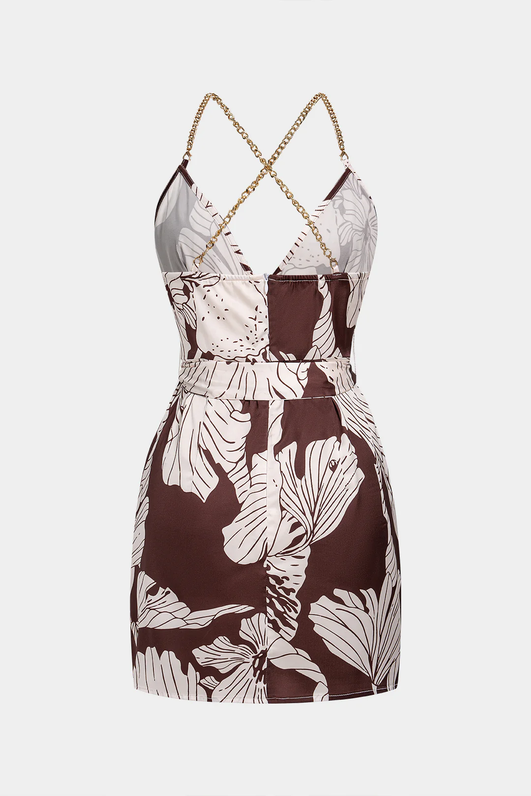 Floral Print Satin V-Neck Tie-Up Crossed Backless Sleeveless Mini Dress - Weenar