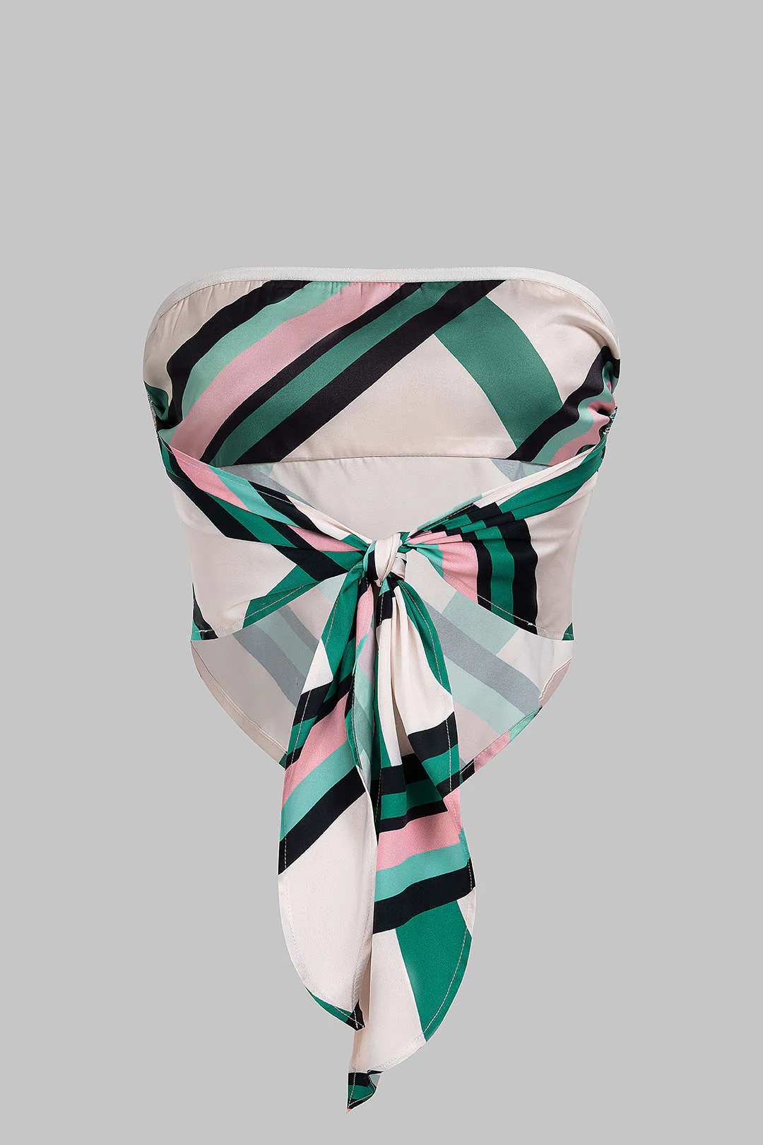 Stripes Print Satin Tie Back Tube Top - Weenar