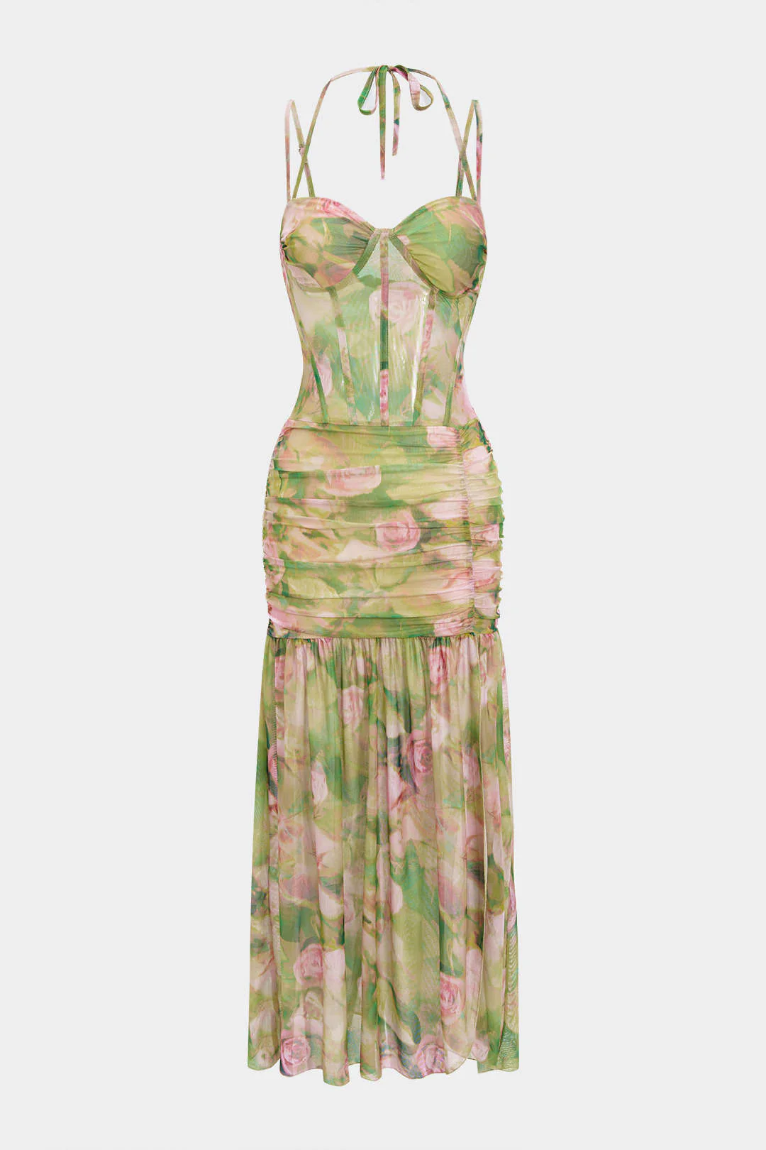 Floral Print Tie-Up Slip Split Sleeveless Midi Dress - Weenar