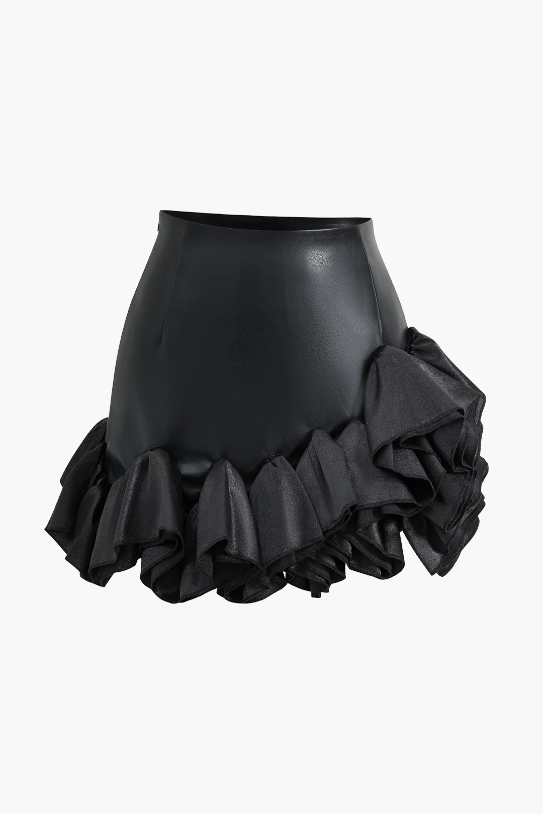 Faux Leather Ruffle Mini Skirt - Weenar