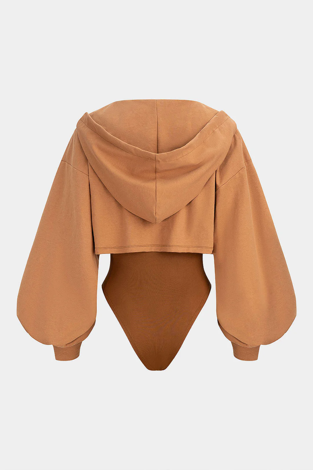 Contrast Hooded Zipper Drawstrings Long-Sleeve Bodysuit - Weenar