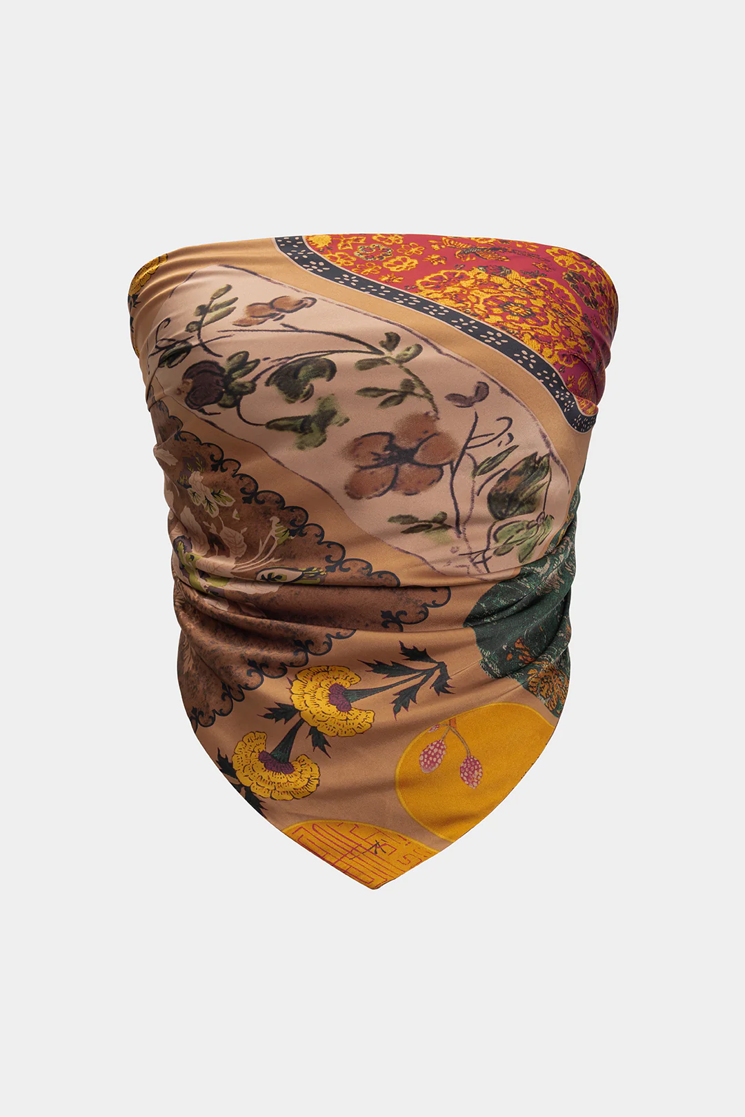 Plus Size Retro Print Satin Tie Front Tube Top - Weenar