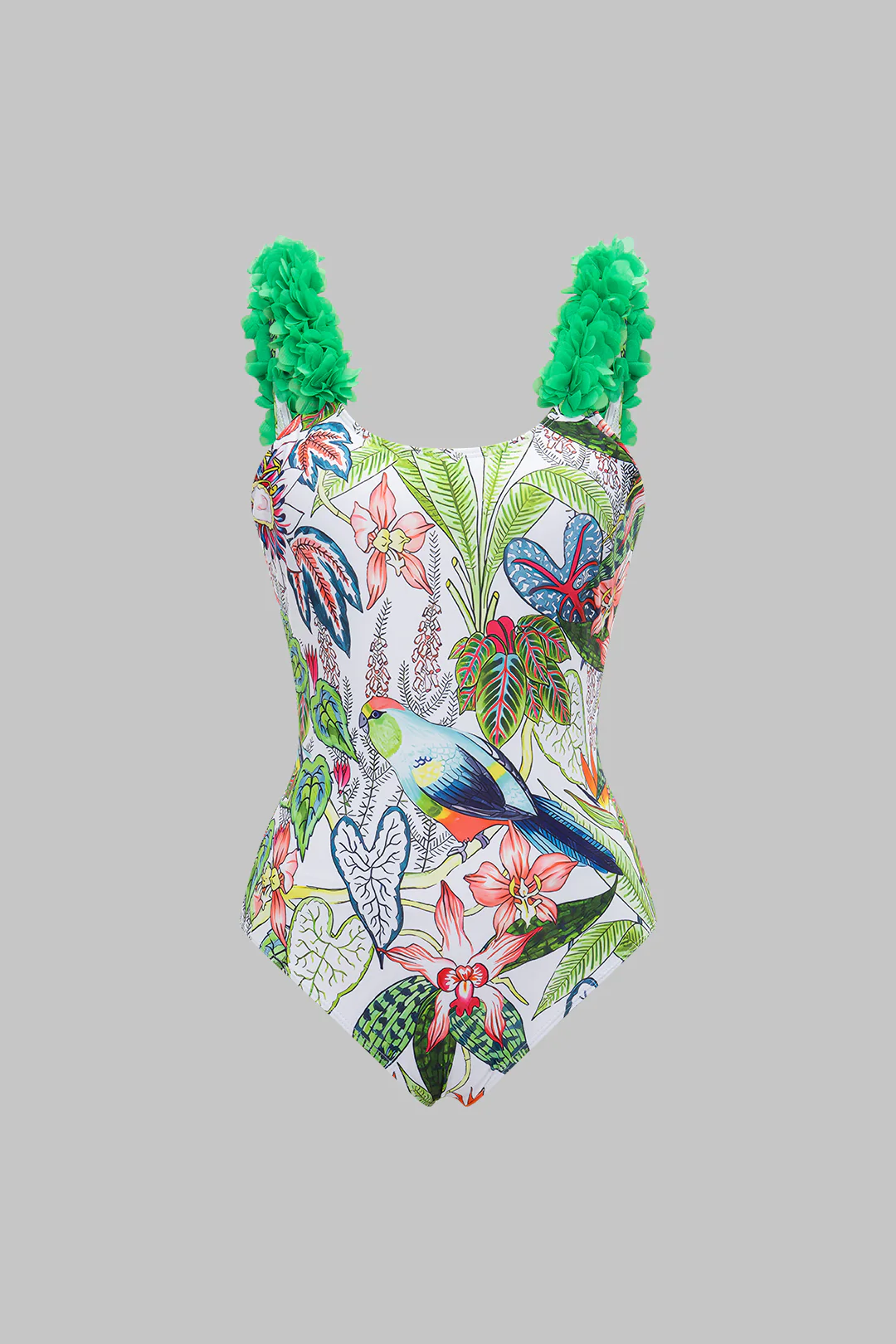 Pattern Print 3D Floral Decor Backless One-Piece Swimsuit - Weenar