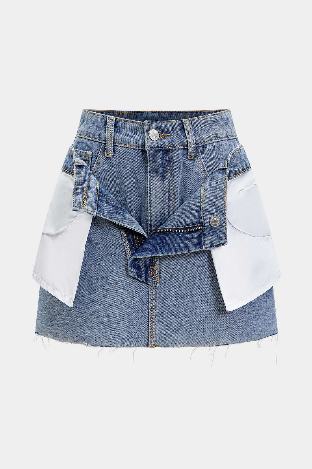Denim Double Waistband Mini Skirt - Weenar