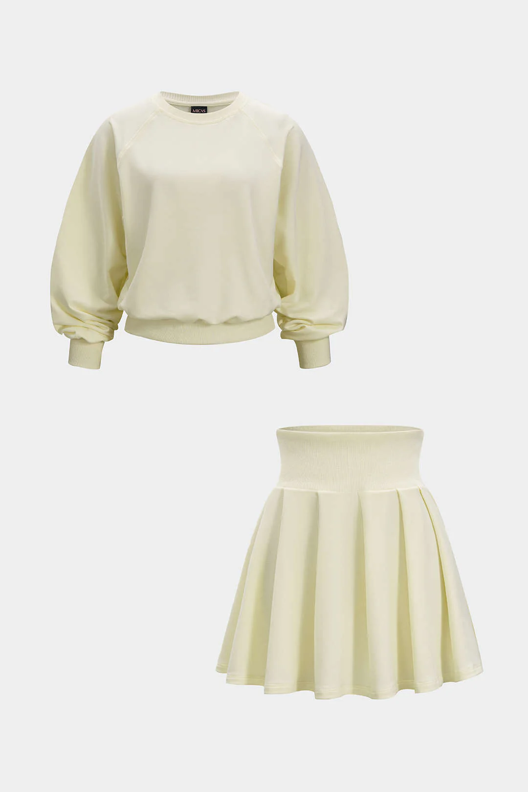 Solid Long-Sleeve Top And Pleated Skirt Set - Weenar