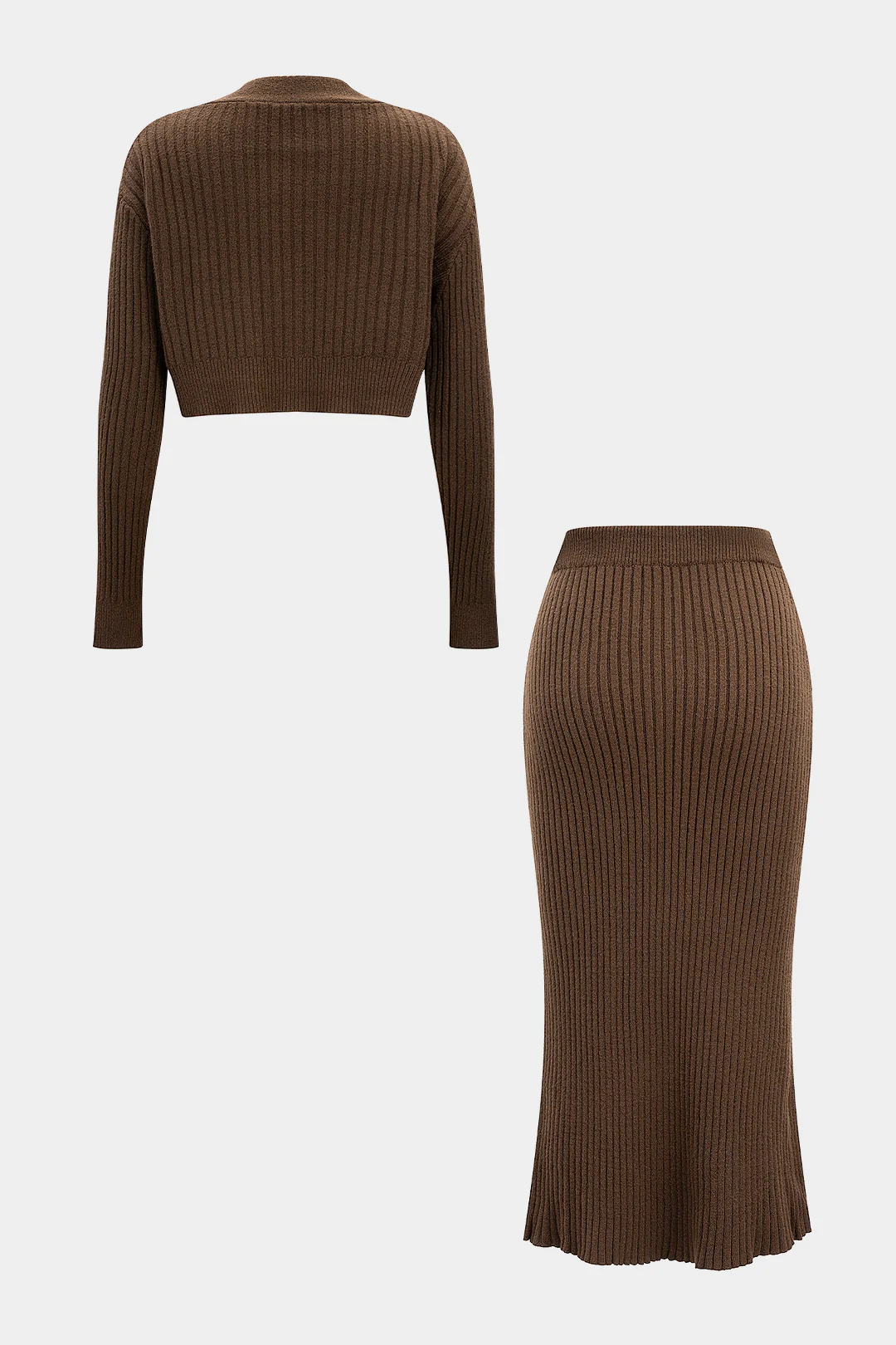 Knit V-Neck Long-Sleeve Top And Bow Skirt Set - Weenar