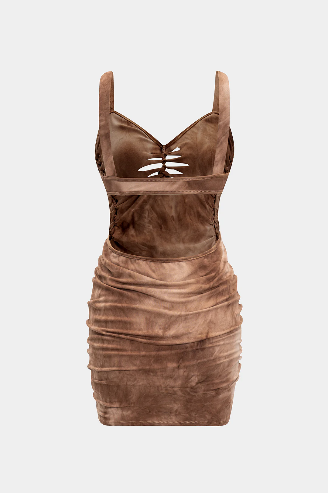 Cut Out Detail Ruched Backless Sleeveless Midi Dress - Weenar