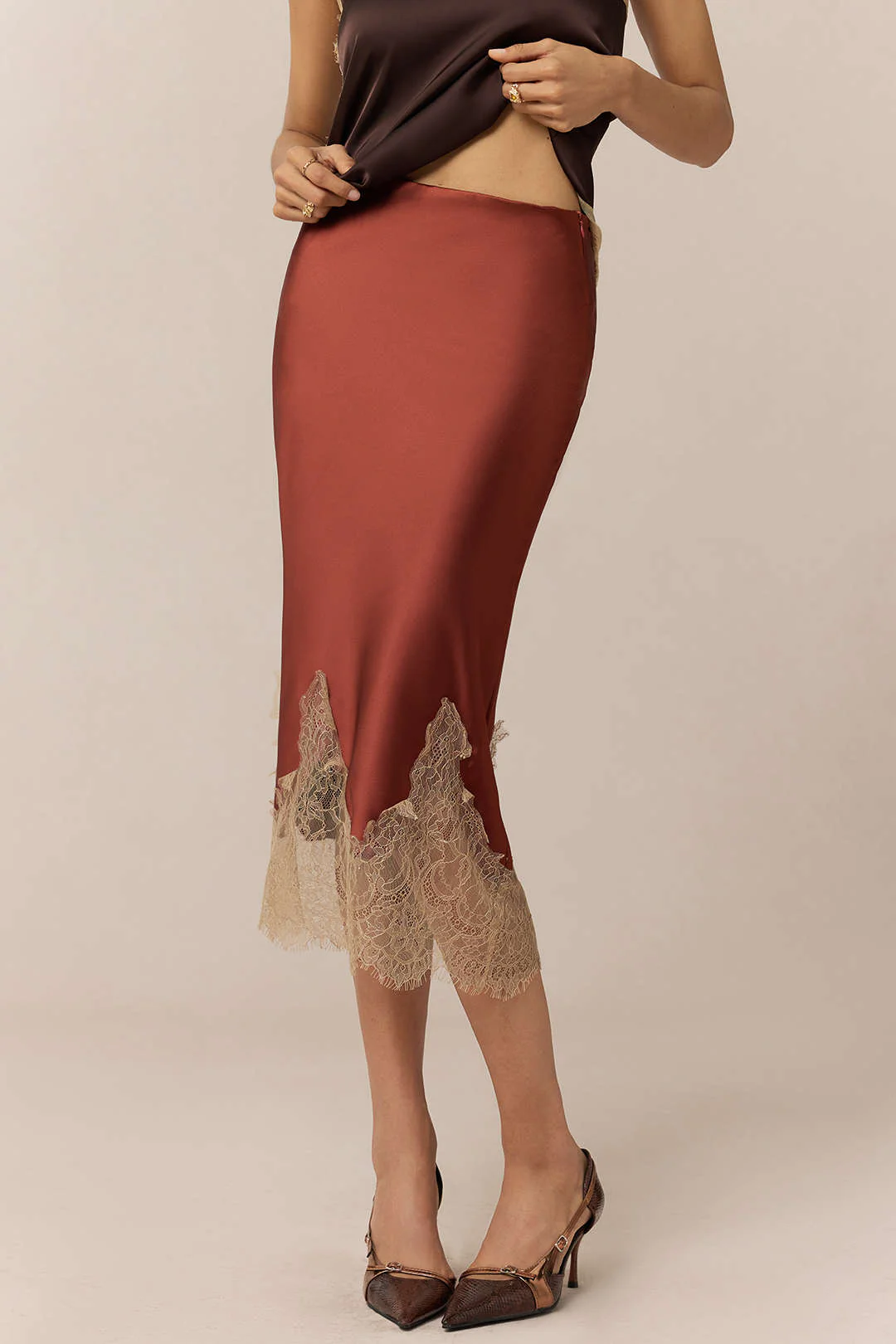 Satin Patchwork Lace Skirt - Weenar