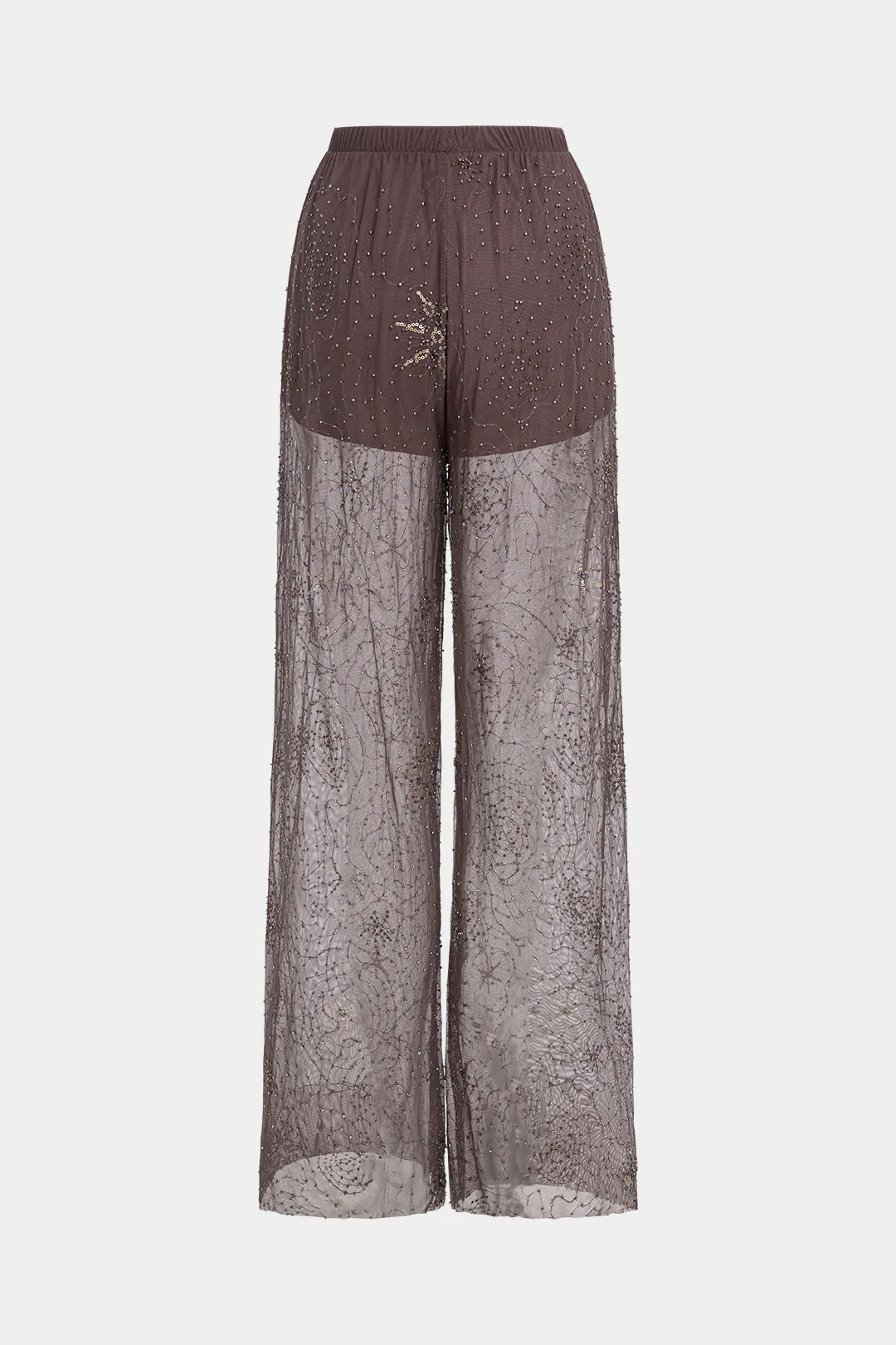 Mesh Beaded Shirred Waistband Pants - Weenar
