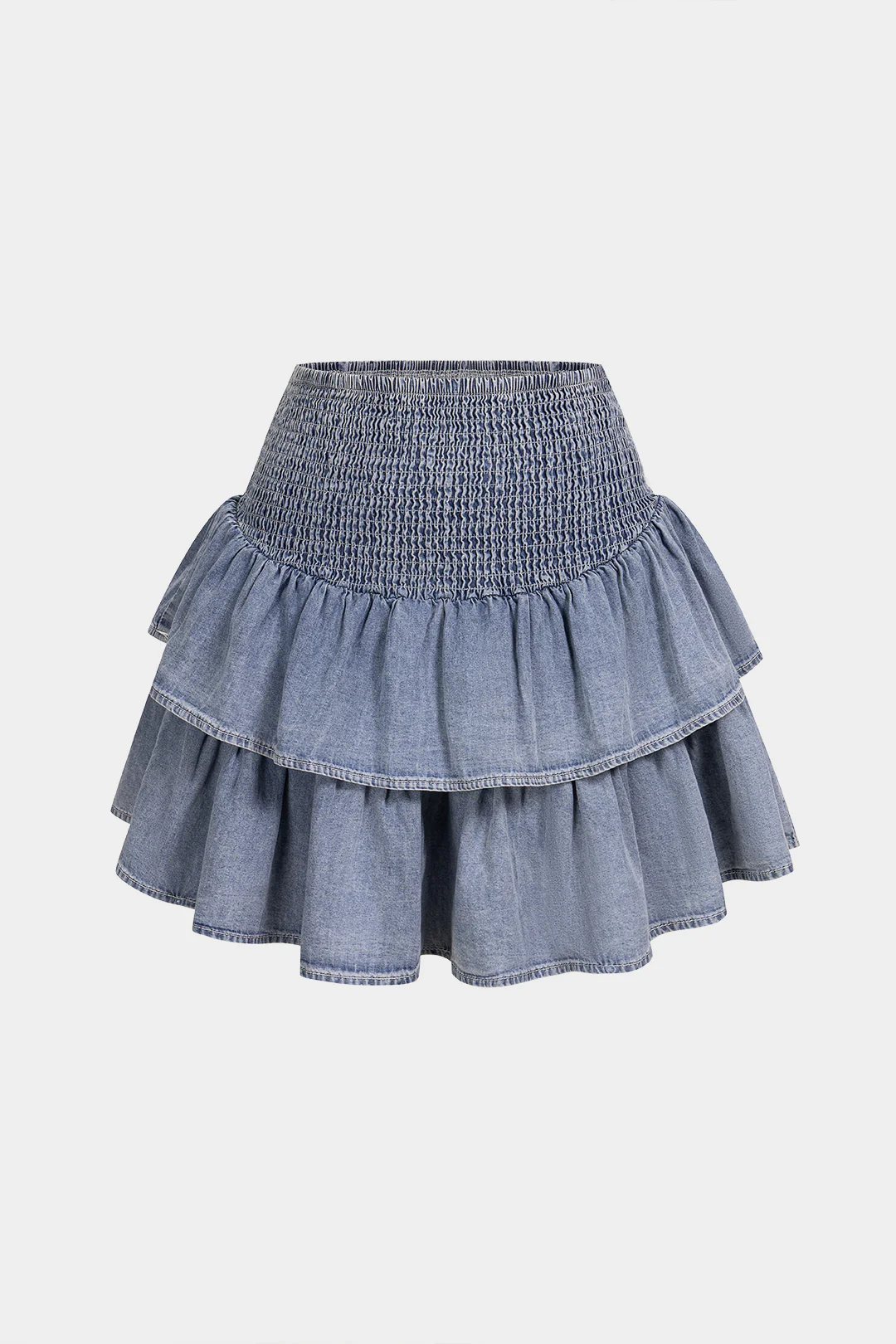 Denim Smocked Ruched Skirt - Weenar