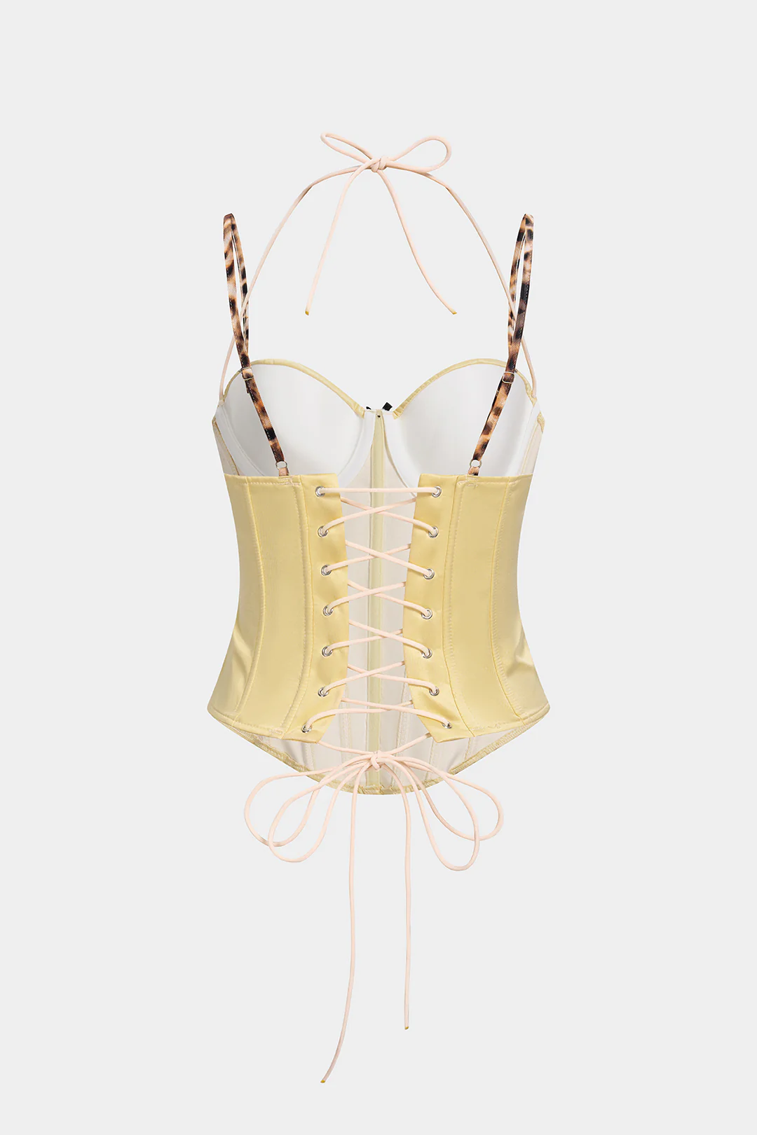 Leopard Print Satin Halter Tie-Up Corset Cami Top - Weenar