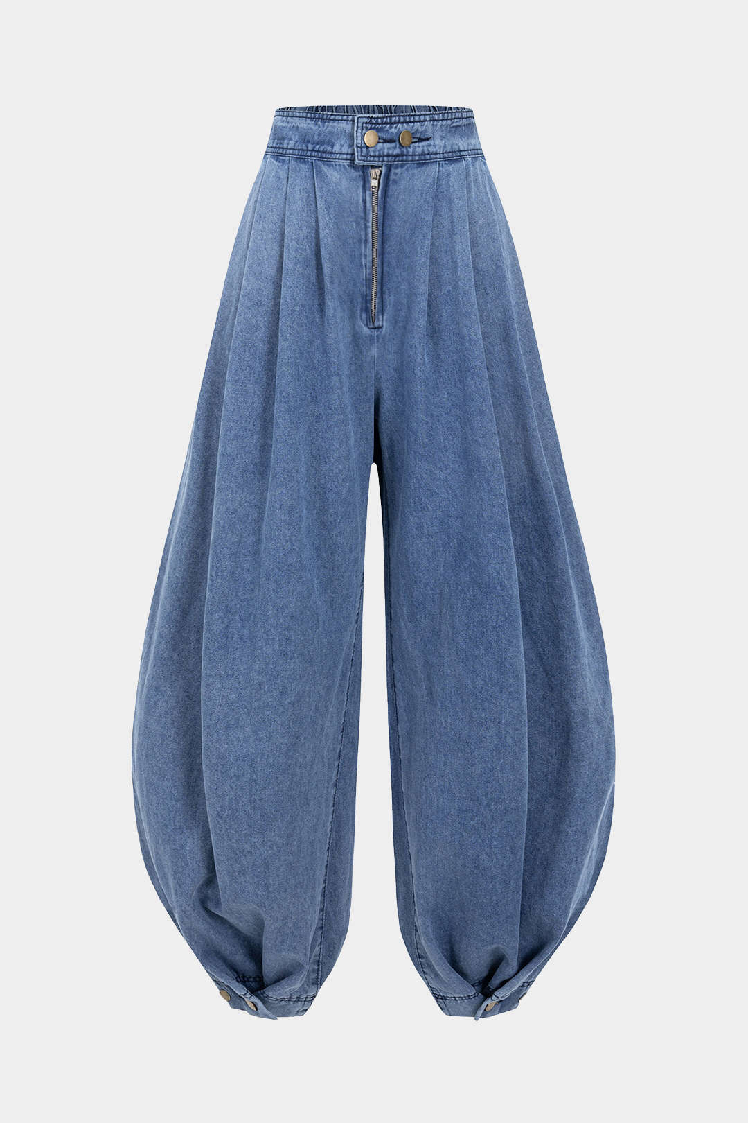 Denim High Waist Zipper Barrel Balloon Jeans - Weenar