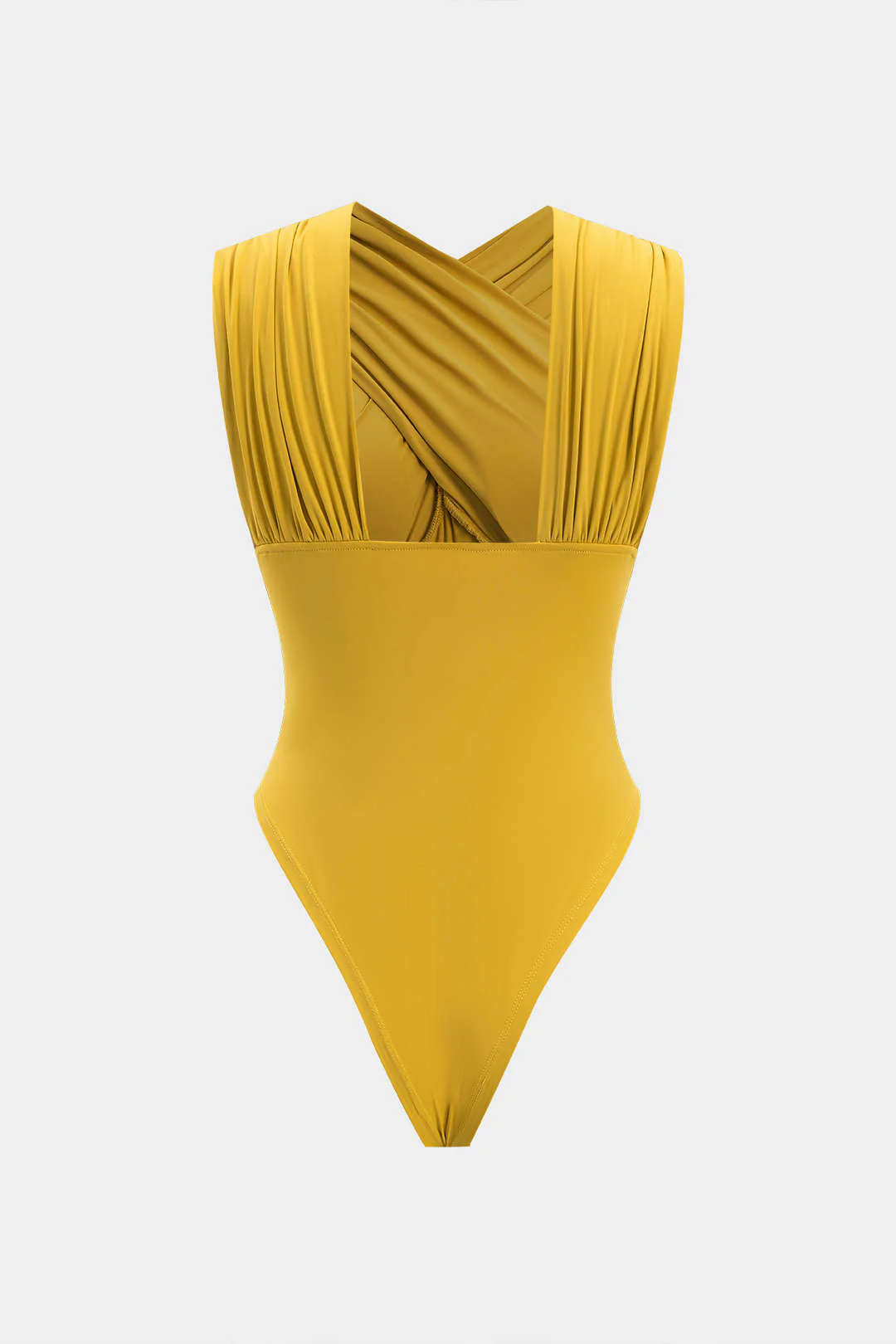 Ruched Crossed Backless Bustier Bodysuit - Weenar