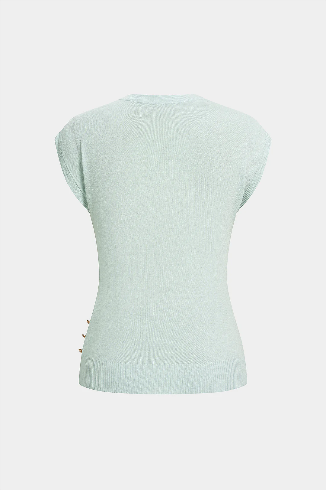 Knit Round Neck Metallic Button Tank Top - Weenar