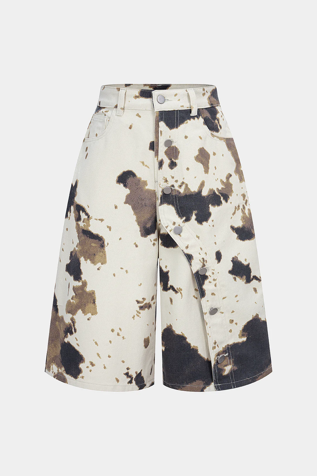Denim Cow Print High Waist Shorts - Weenar
