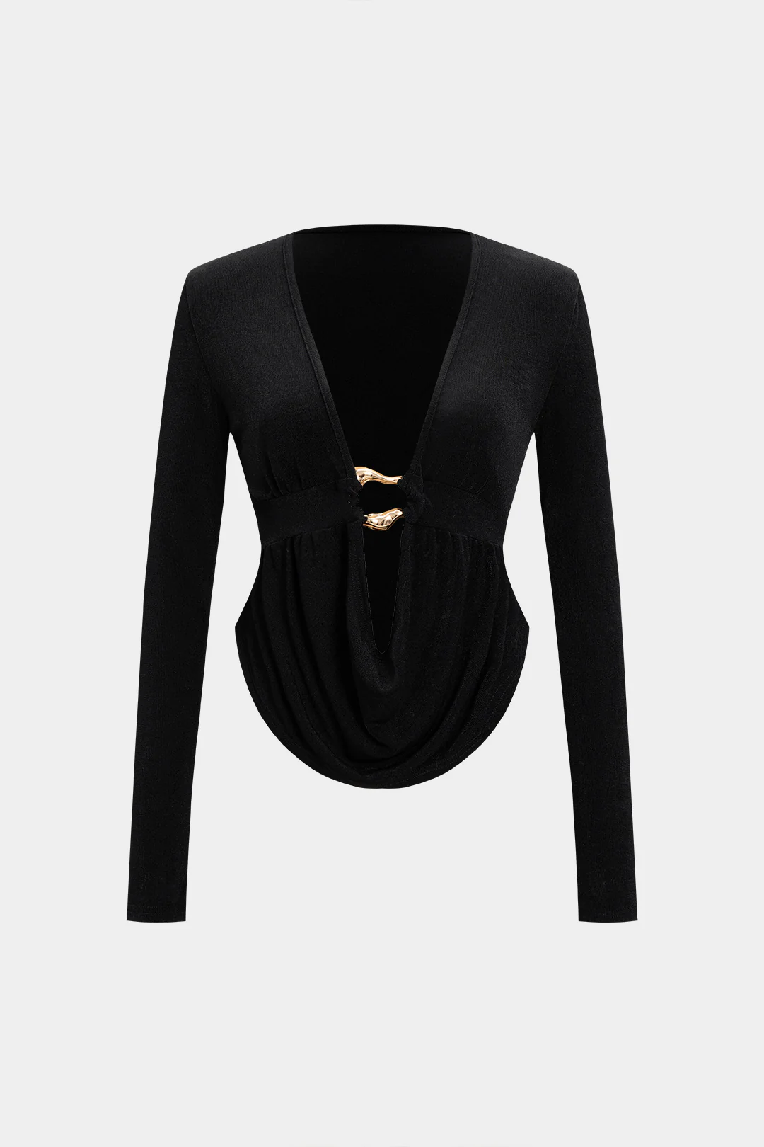 Draped Cowl Neck Ruched Long-Sleeve Top - Weenar