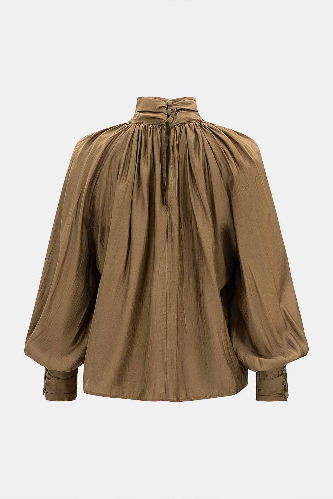 Mock Neck Ruched Button Long-Sleeve Shirt - Weenar