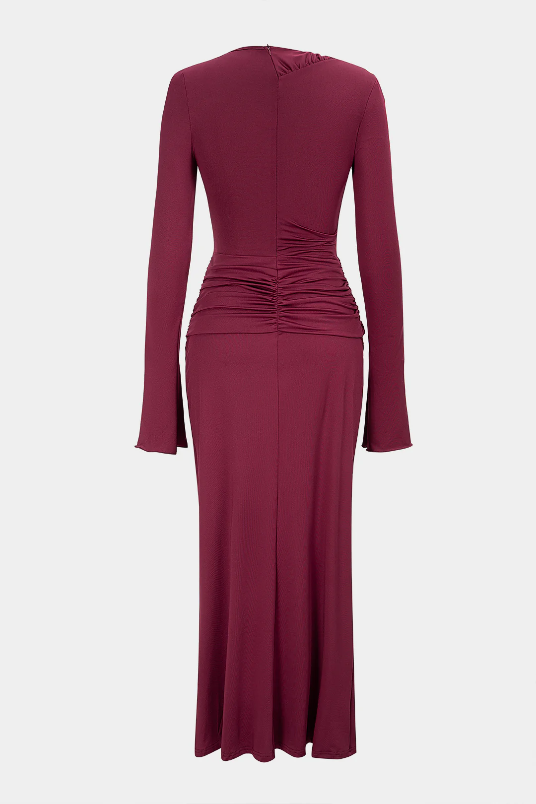Asymmetrical Cut Out Ruched Long Sleeve Maxi Dress - Weenar