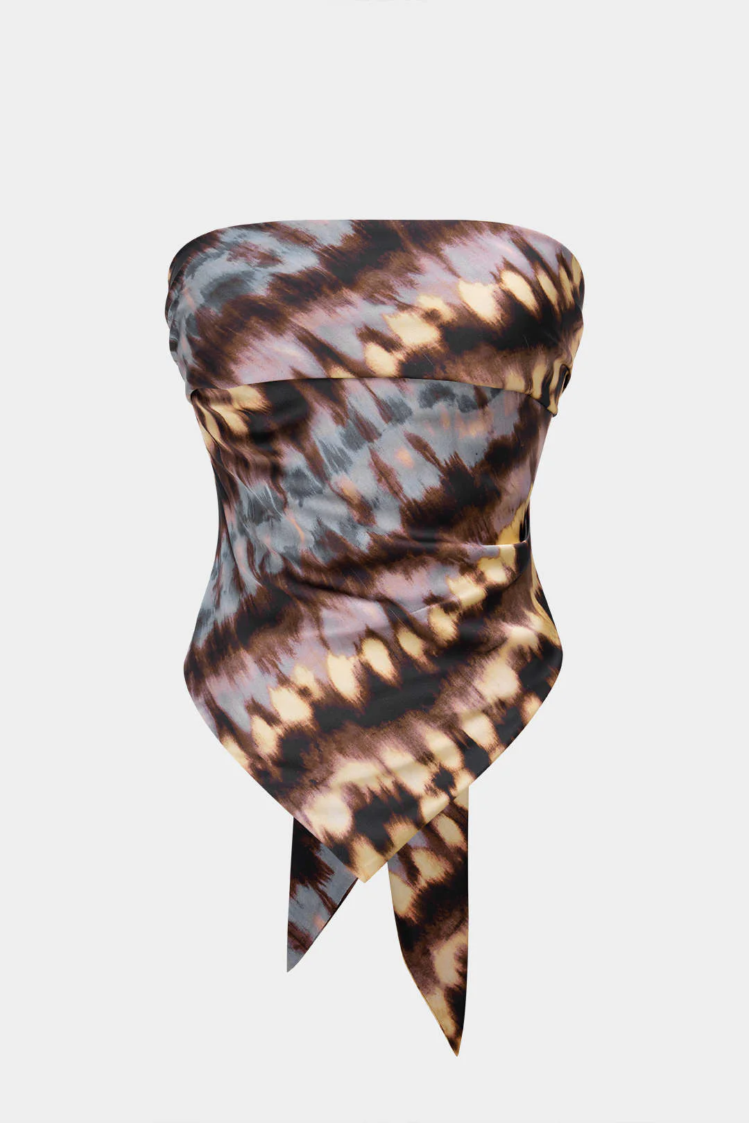 Abstract Tie Dye Print Satin Knotted Backless Tube Top - Weenar