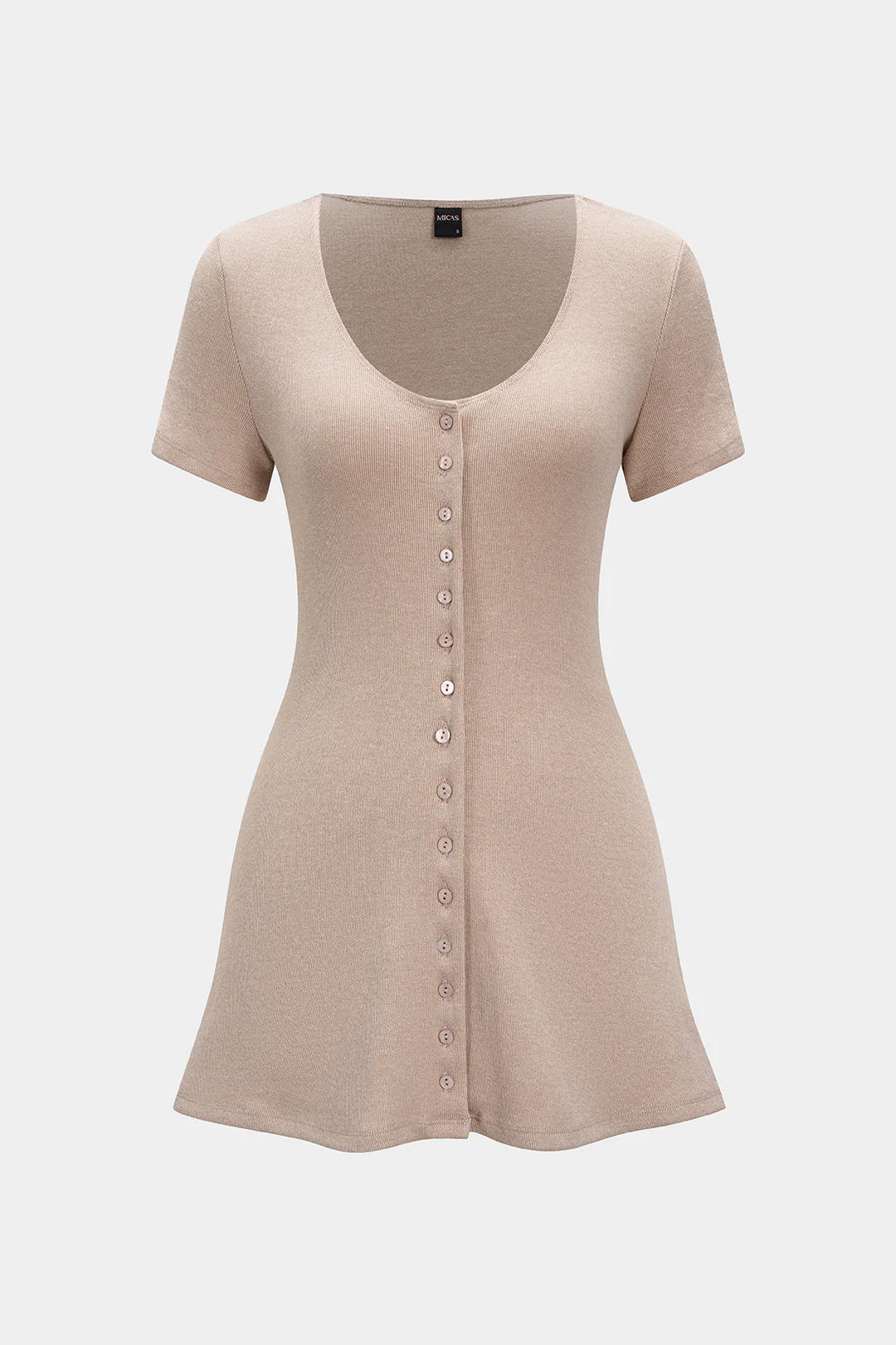 Button V-Neck Short Sleeve Mini Dress - Weenar