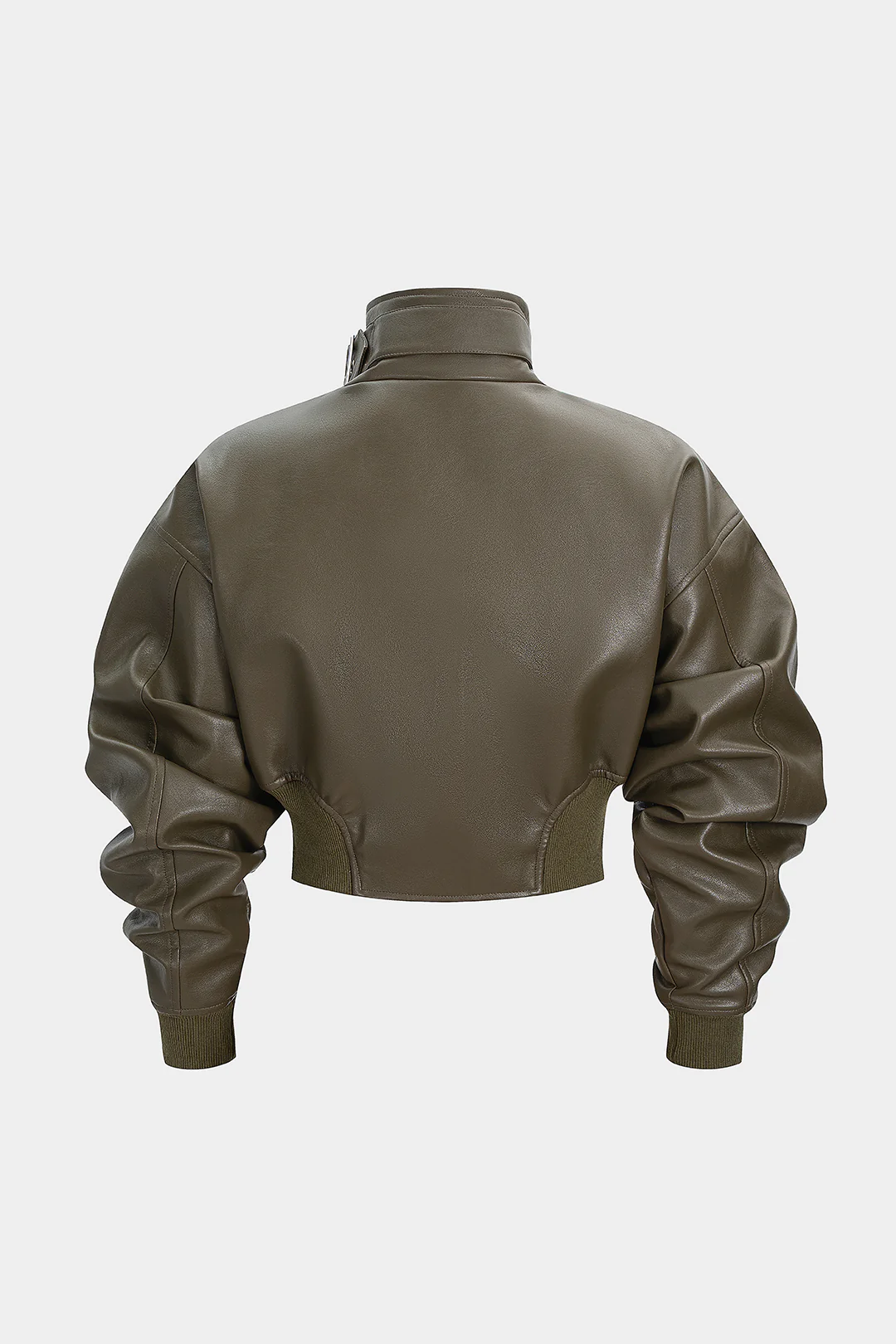 Faux Leather Stand Collar Zipper Jacket - Weenar