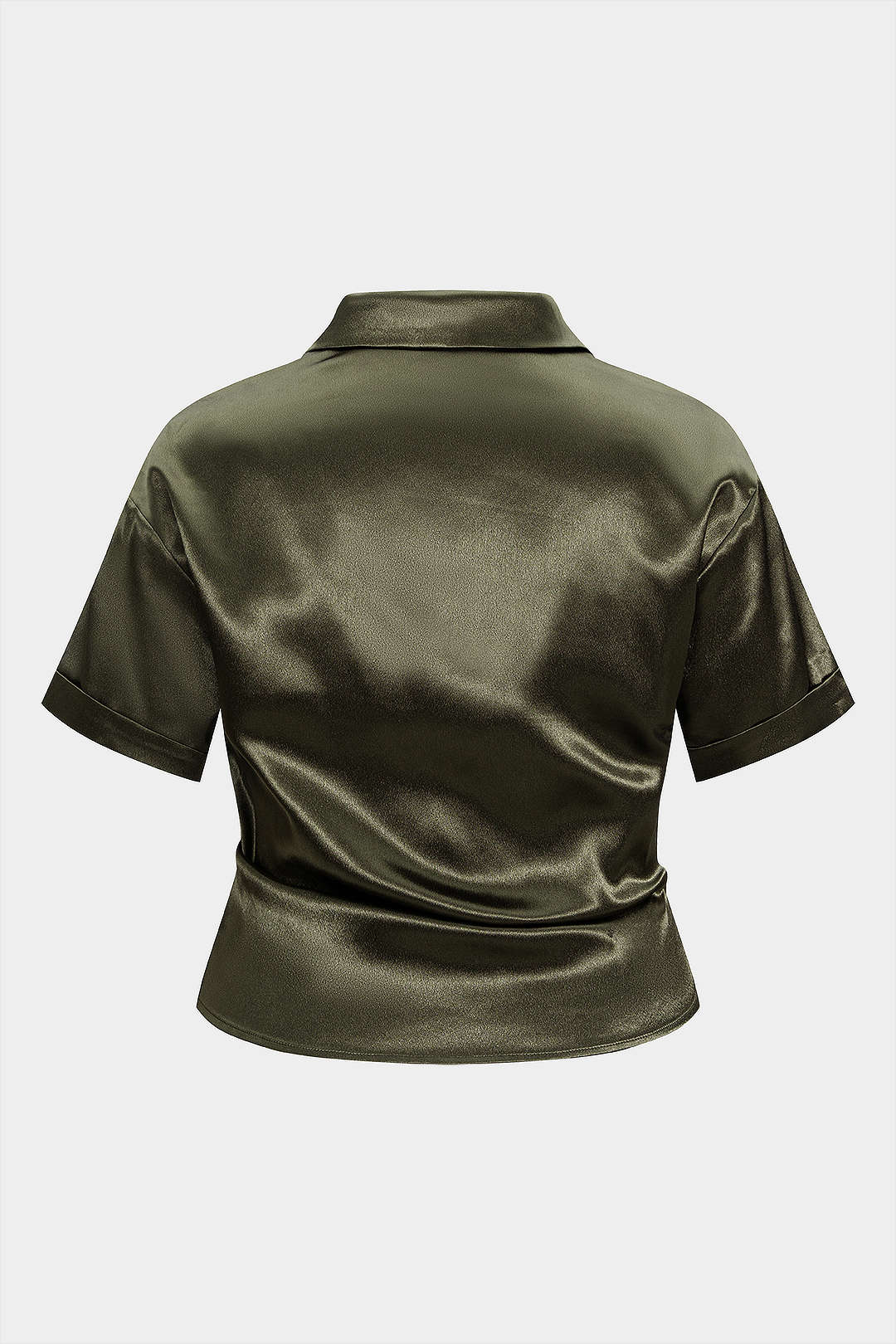 Plus Size Satin Button Draped Cowl Neck Short-Sleeve Top - Weenar