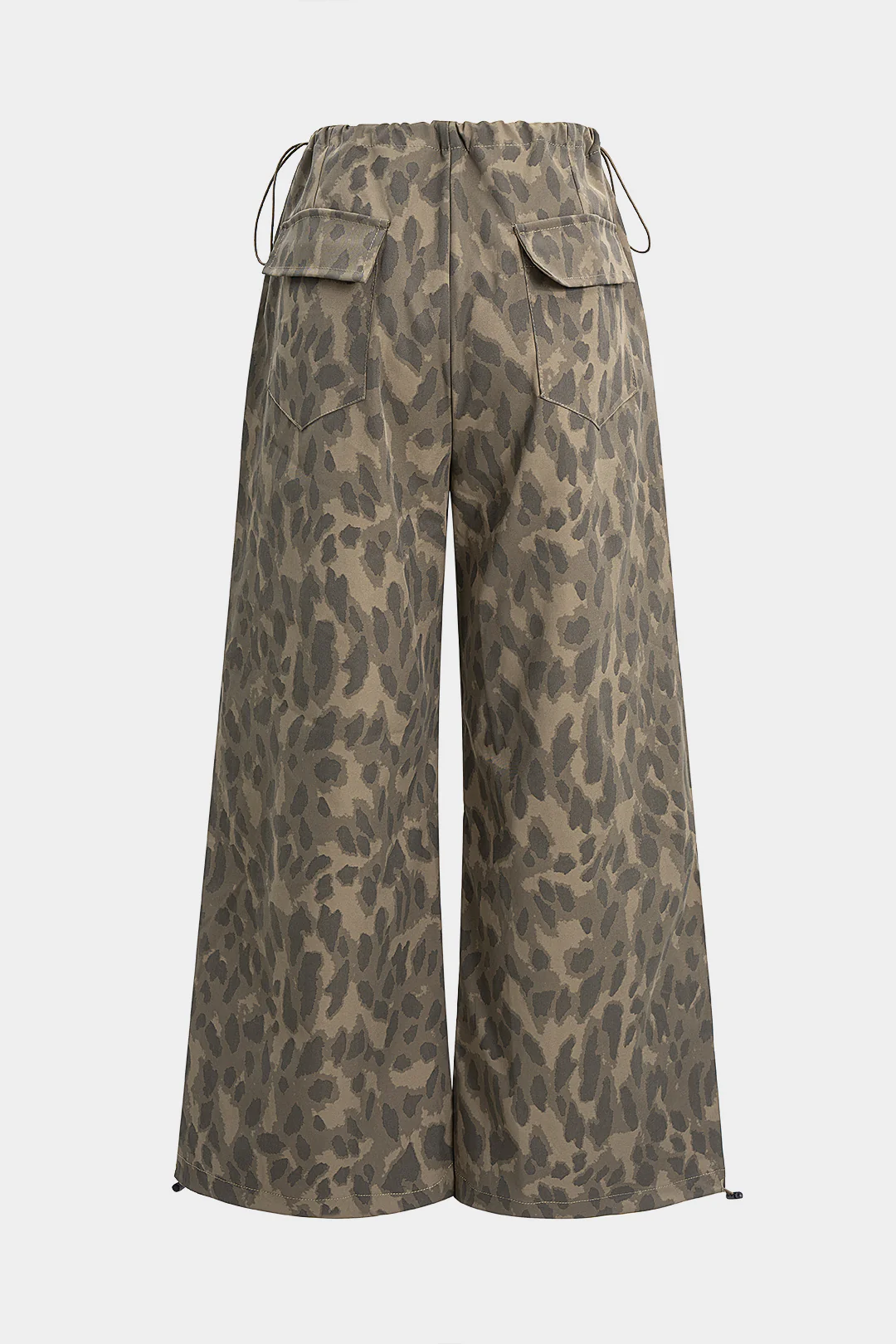 Leopard Print Drawstring Straight Leg Pants - Weenar