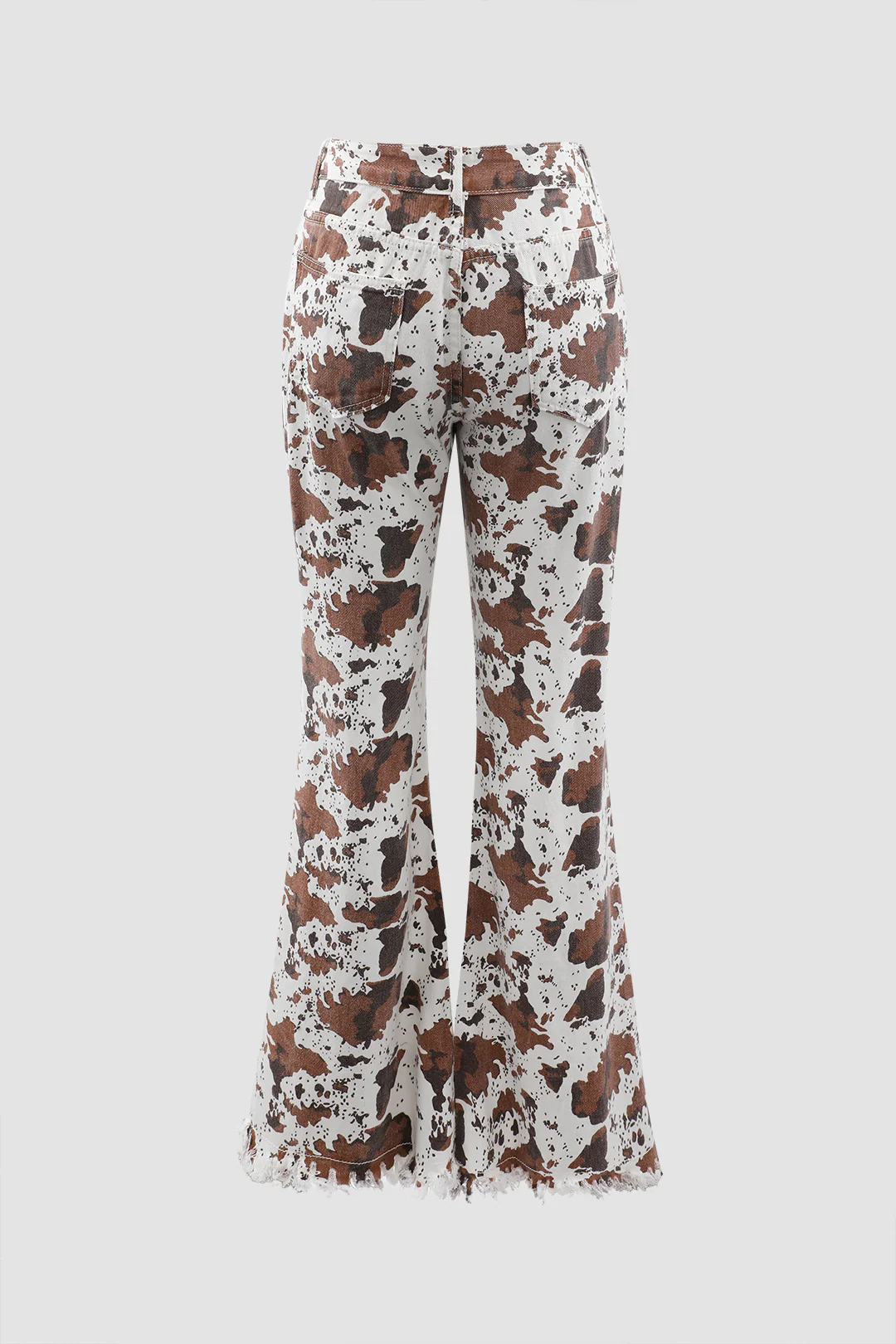 Denim Contrast Print Zipper Flared Pants - Weenar
